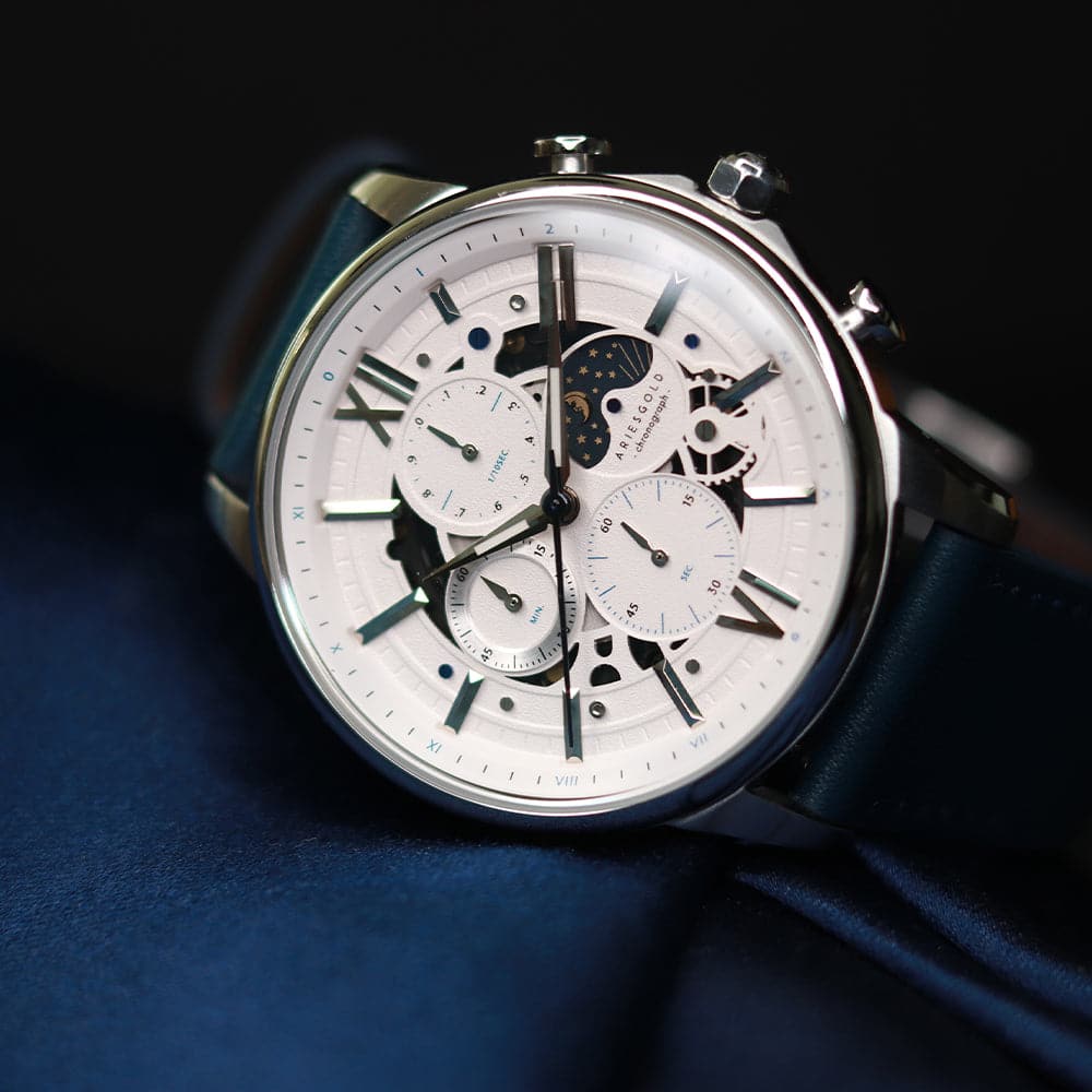 ARIES GOLD BELFAST Moon G 7013 S W Men's Genuine Leather Strap Watch - Waterproof & Durable for Business, Casual & Formal Occasions