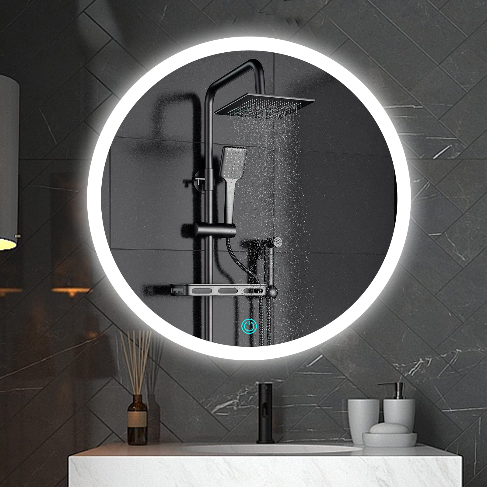 24 Inch Round LED Bathroom Vanity Mirror with Anti-Fog & Touch Control - Frameless Waterproof Wall Mounted Makeup Mirror for Modern Bathroom, Dressing Room & Salon Lighting
