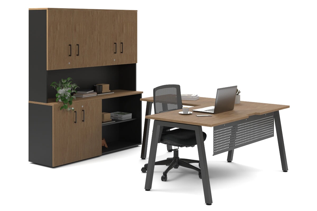 L-Shaped Executive Desk with Quadro A Legs - Black Metal Legs [1600L x 1800W, Cable Management Scallop] - Perfect for Home Office & Modern Workspace