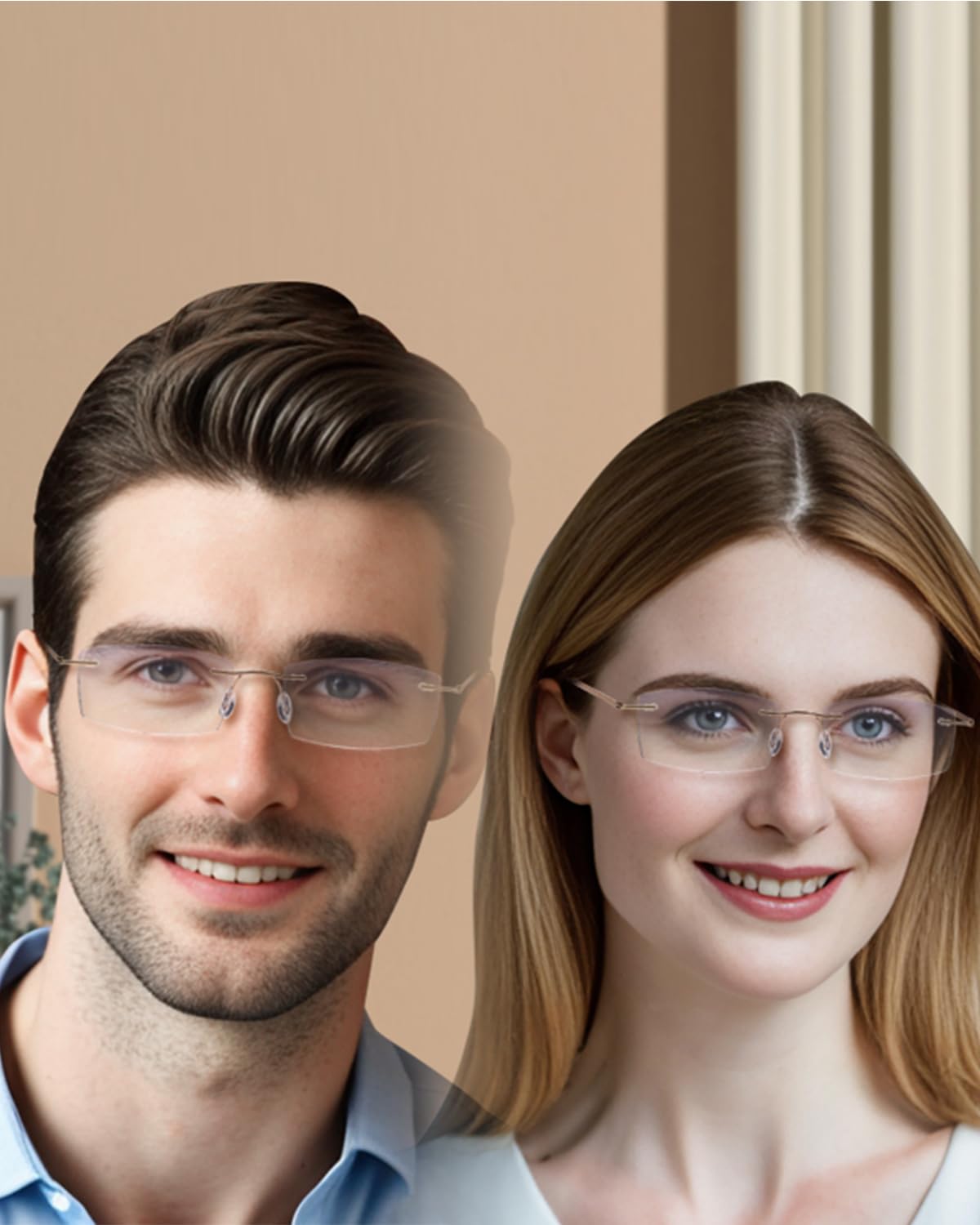 TERAISE Rimless Reading Glasses for Men & Women - Lightweight Metal Frame Clear Lens Readers with Blue Light Blocking - Perfect for Computer Work, Reading & Screen Time