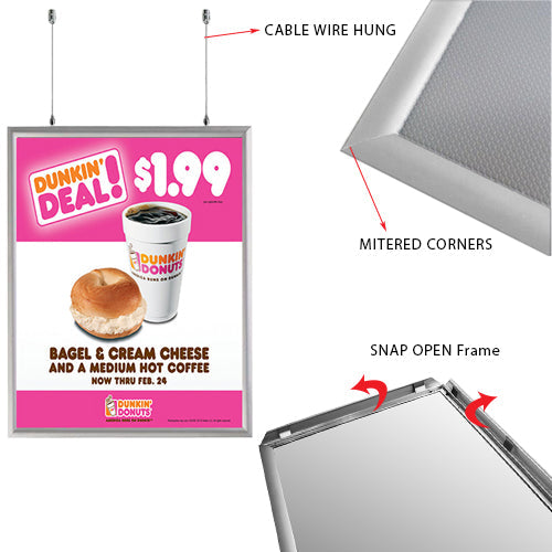 22x28 Ceiling Mount Snap Frame - Double Sided Silver Metal Poster Sign Holder for Retail Displays, Restaurants & Trade Shows