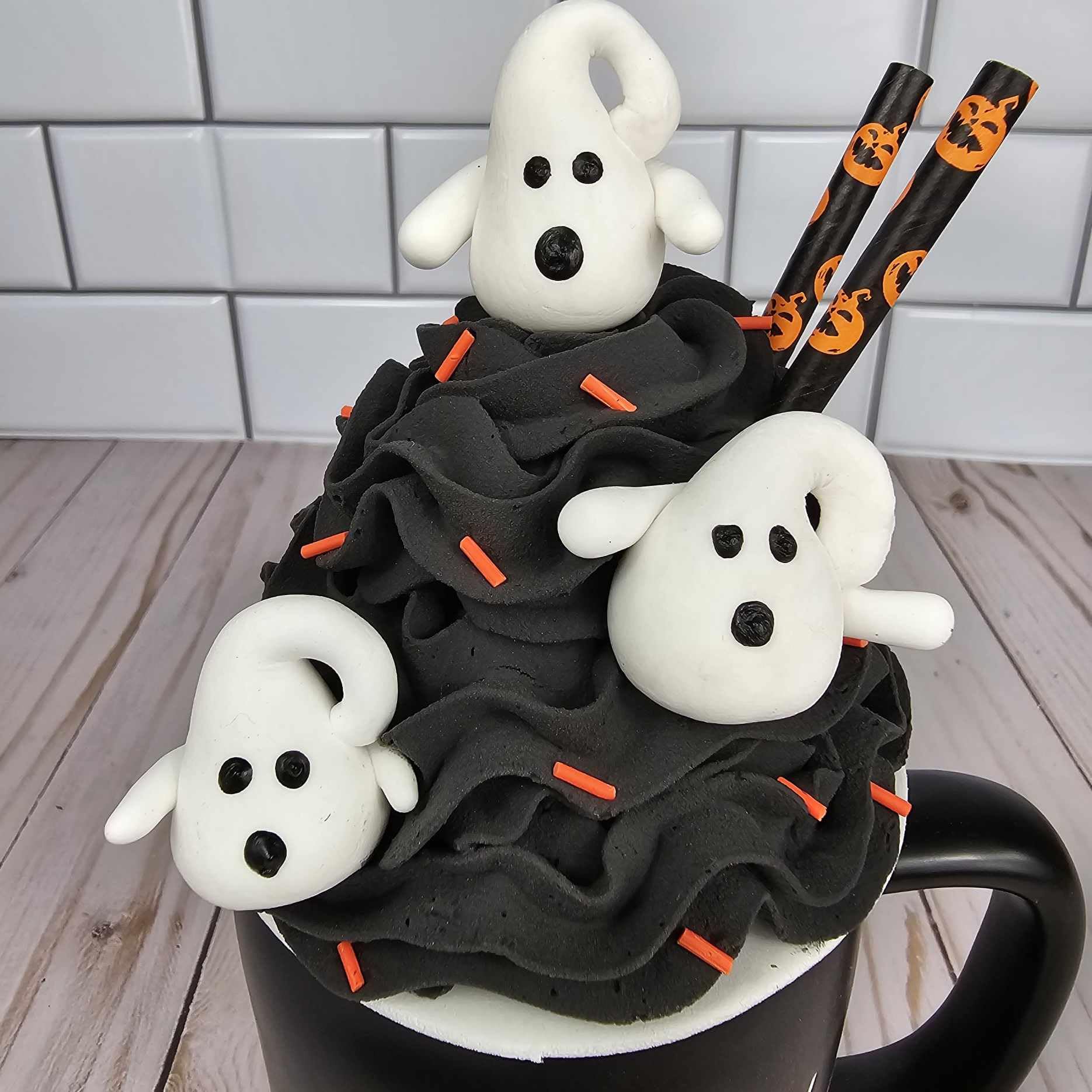 Halloween Ghost Mug Topper - Fake Whipped Cream Decor for Coffee & Hot Drinks - Spooky Fall Tiered Tray Decorations - Perfect for Halloween Party Decor & Seasonal Home Decor
