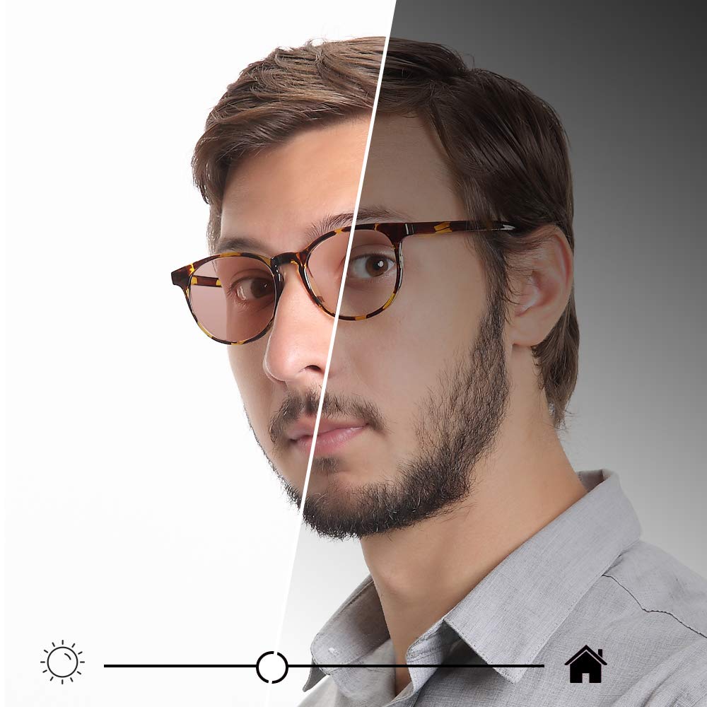 Blue Light Blocking Glasses for Women & Men - Photochromic Brown Sunglasses with Spring Hinge, Anti Eyestrain Computer Reading Glasses, Gaming & TV Glasses with Anti Glare - Perfect for Office Work, Screen Time & Outdoor Activities