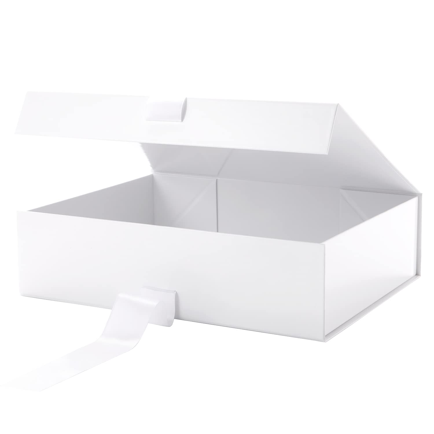 Premium White Magnetic Gift Box with Ribbon - 13x9.7x3.4 Inches Large Luxury Bridesmaid Proposal Box, Wedding Party Favor, Birthday & Anniversary Present Packaging (Glossy Finish) - Perfect for Jewelry, Cosmetics & Special Occasion Gifts