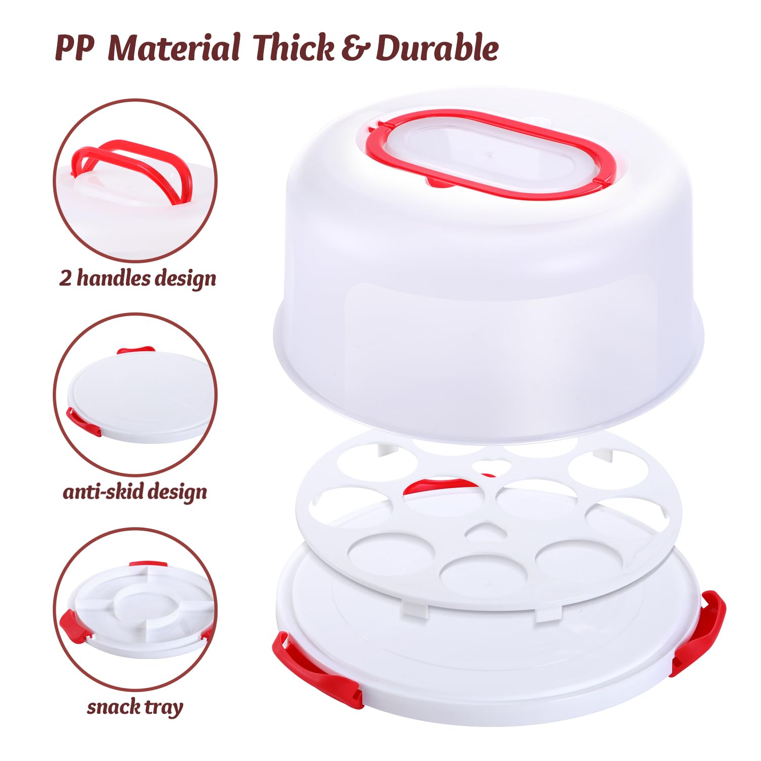 Ohuhu 10 Inch Round Cake Carrier with Lids - BPA-Free Portable Cake Holder for Cupcakes, Pies, Cookies, Nuts & Fruits | Two-Sided Base Design | Perfect for Parties, Picnics & Gift Giving