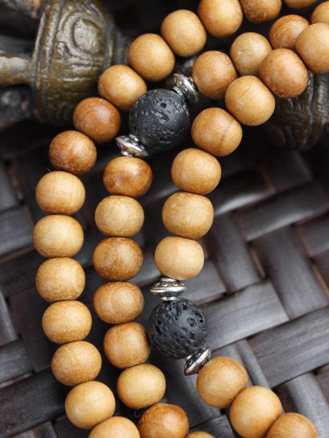 108 Bead Natural Wood & Lava Rock Mala Prayer Bracelet - Meditation, Yoga & Spiritual Healing Accessory
