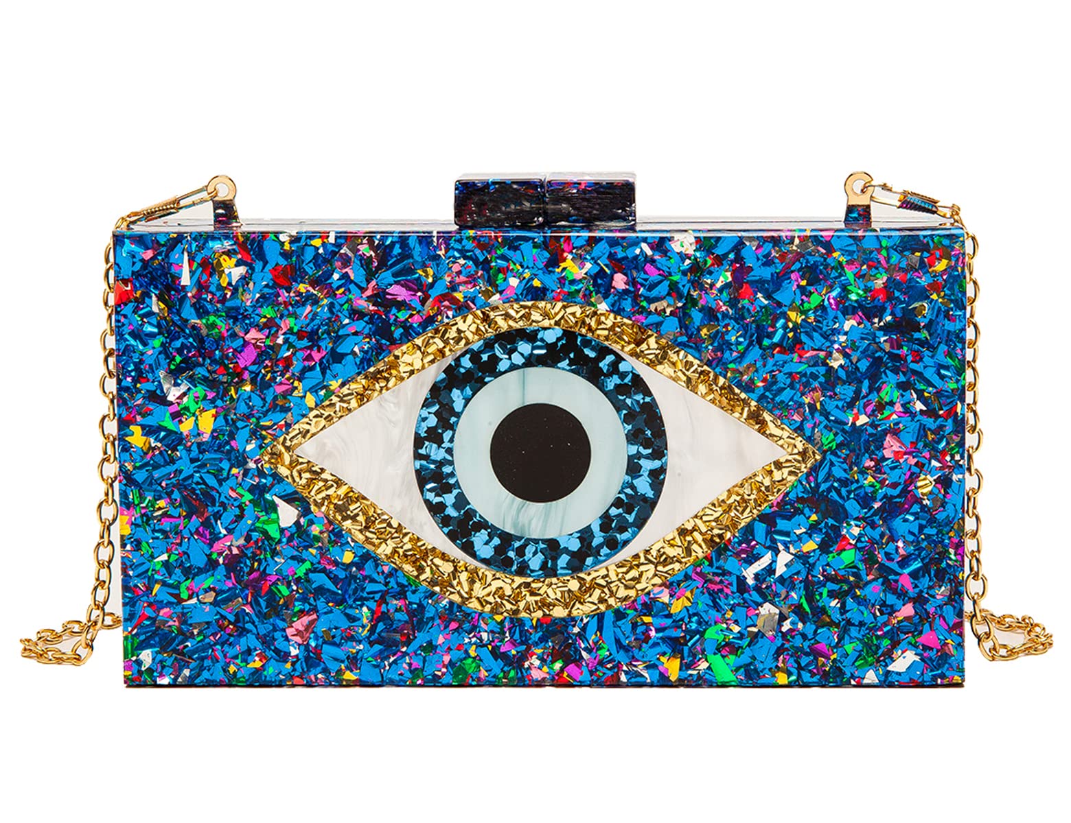 LETODE Women's Evil Eye Acrylic Clutch Purse - Glitter Evening Bag with Chain, Shoulder & Crossbody Strap - Perfect for Parties, Weddings & Night Out