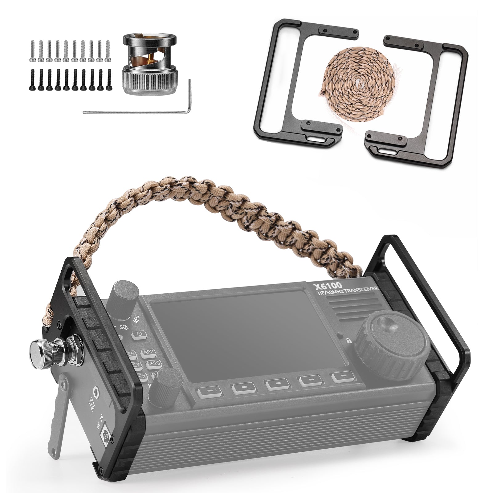 Radioddity X6100 H1 Protective Bracket Kit - Durable Screen Protector & Braided Rope Handle Accessories for Xiegu X6100 Portable Radio | Perfect for Outdoor Adventures, Hiking, and Emergency Communication