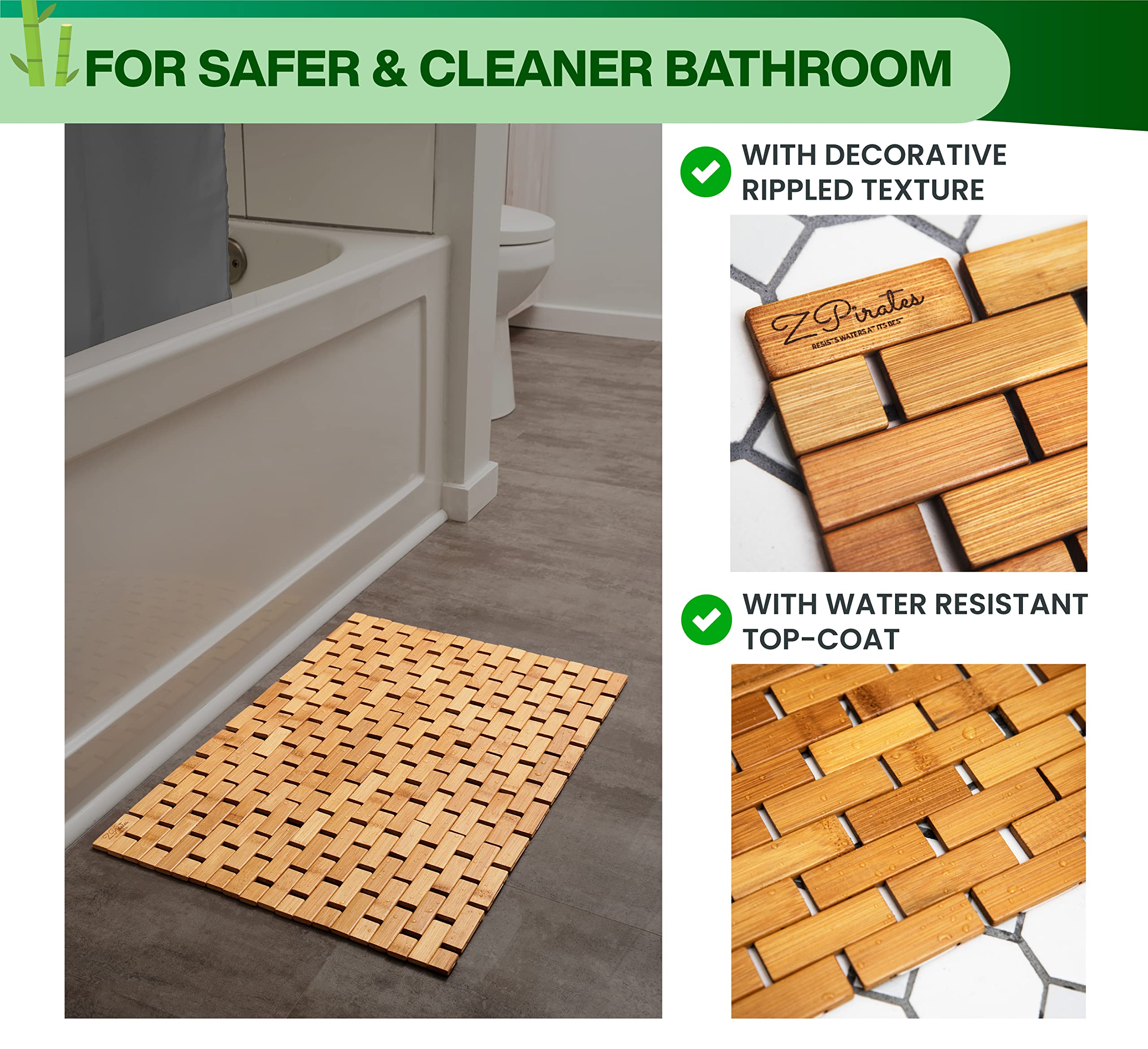 Premium Bamboo Bath Mat - Large 34