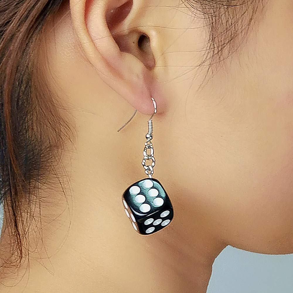 3D Dice Dangle Earrings for Women - Punk Resin Black & White Cube Drop Earrings - Unique Geometric Party Jewelry - Perfect for Cosplay, Gaming Events & Punk Fashion Accessories