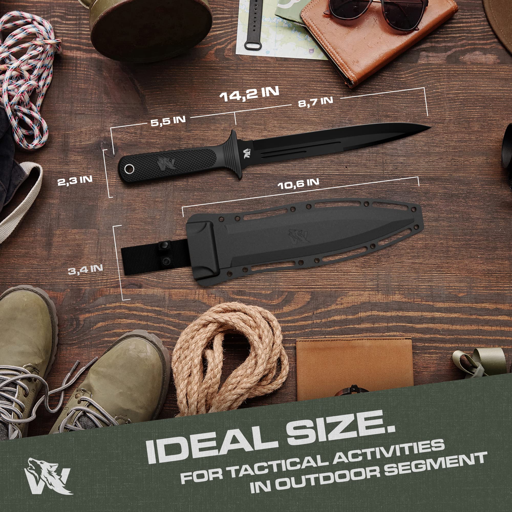 D2 Steel Fixed Blade Hunting Knife with Sheath - Large Survival Knife with Non-Slip TPE Handle & Full Tang Design - Outdoor Camping, Hunting, Bushcraft Essential Tool