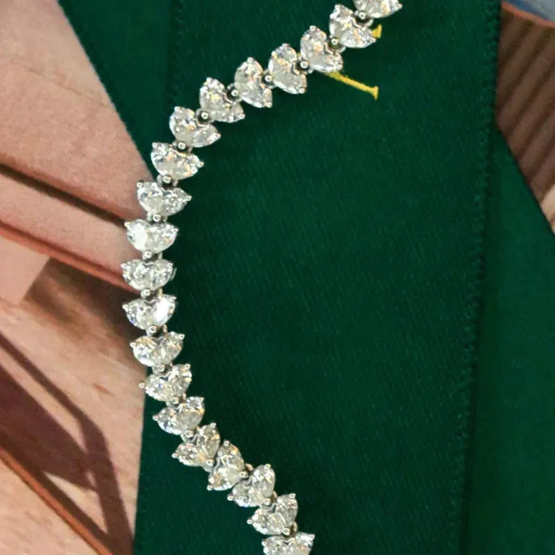 18K White Gold Heart Shaped Diamond Bracelet for Women - 3.9ct Natural Diamonds, Elegant Fine Jewelry for Wedding, Engagement & Party | Perfect Gift for Anniversary, Valentine's Day & Special Occasions