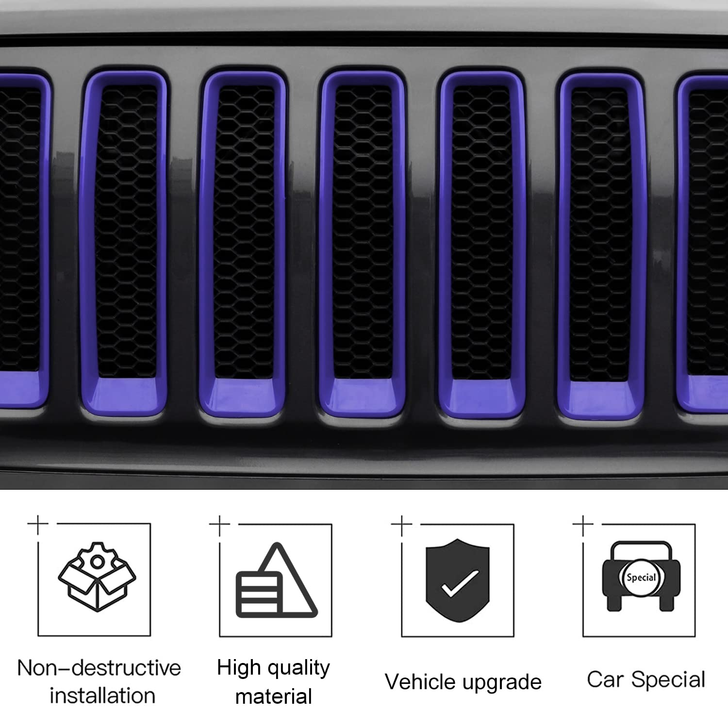 CheroCar Purple Mesh Grille Grill Insert & Headlight Turn Signal Cover Trim for Jeep Wrangler JL (2018-2022) - Durable Exterior Accessories for Off-Road & Urban Driving
