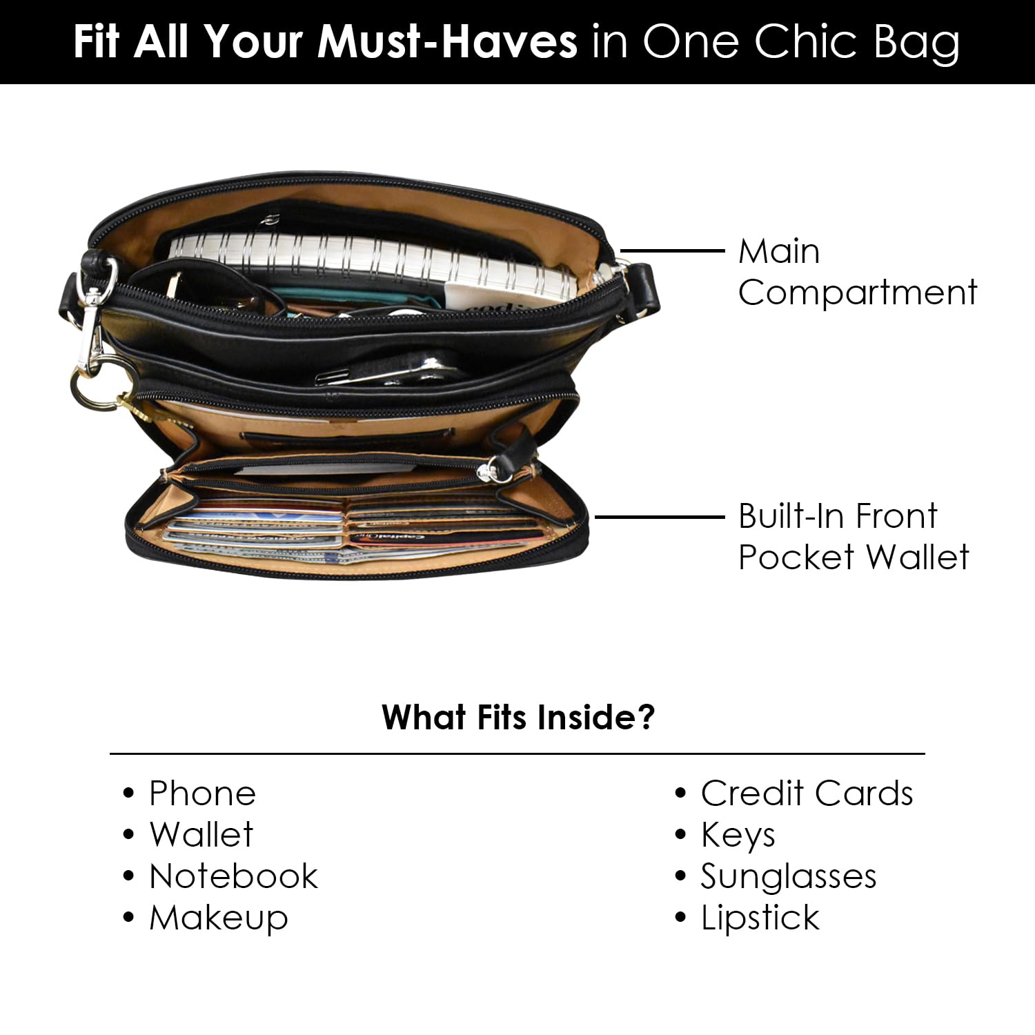 Premium Genuine Leather Crossbody Bag for Women - RFID Blocking Shoulder Purse with Adjustable Strap | Ideal for Travel, Work & Everyday Use | New York Style Handbag Organizer