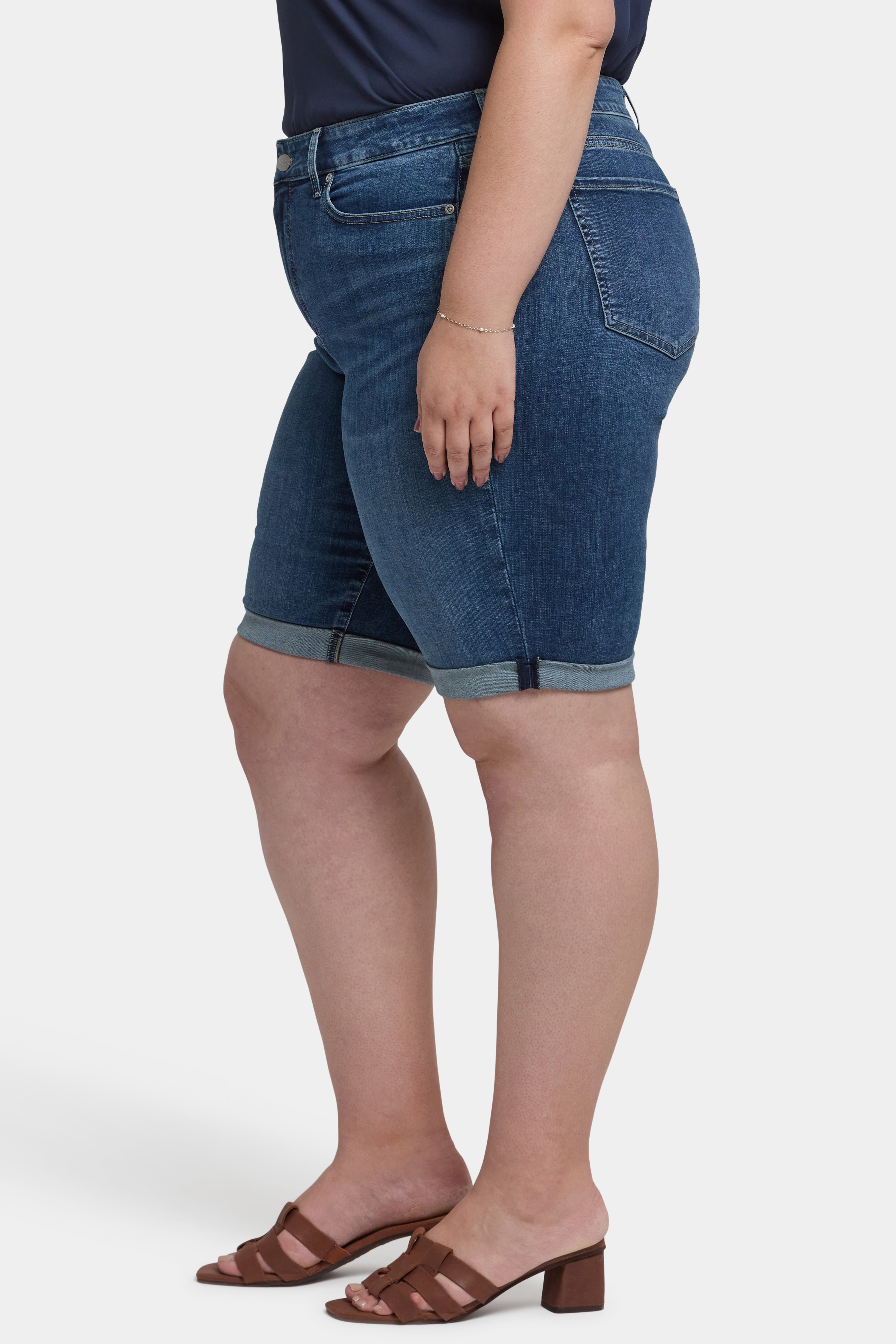 Briella 11 Inch Plus Size Denim Shorts for Women - High Waisted Stretch Comfort - Perfect for Surfing, Beach & Summer Outfits