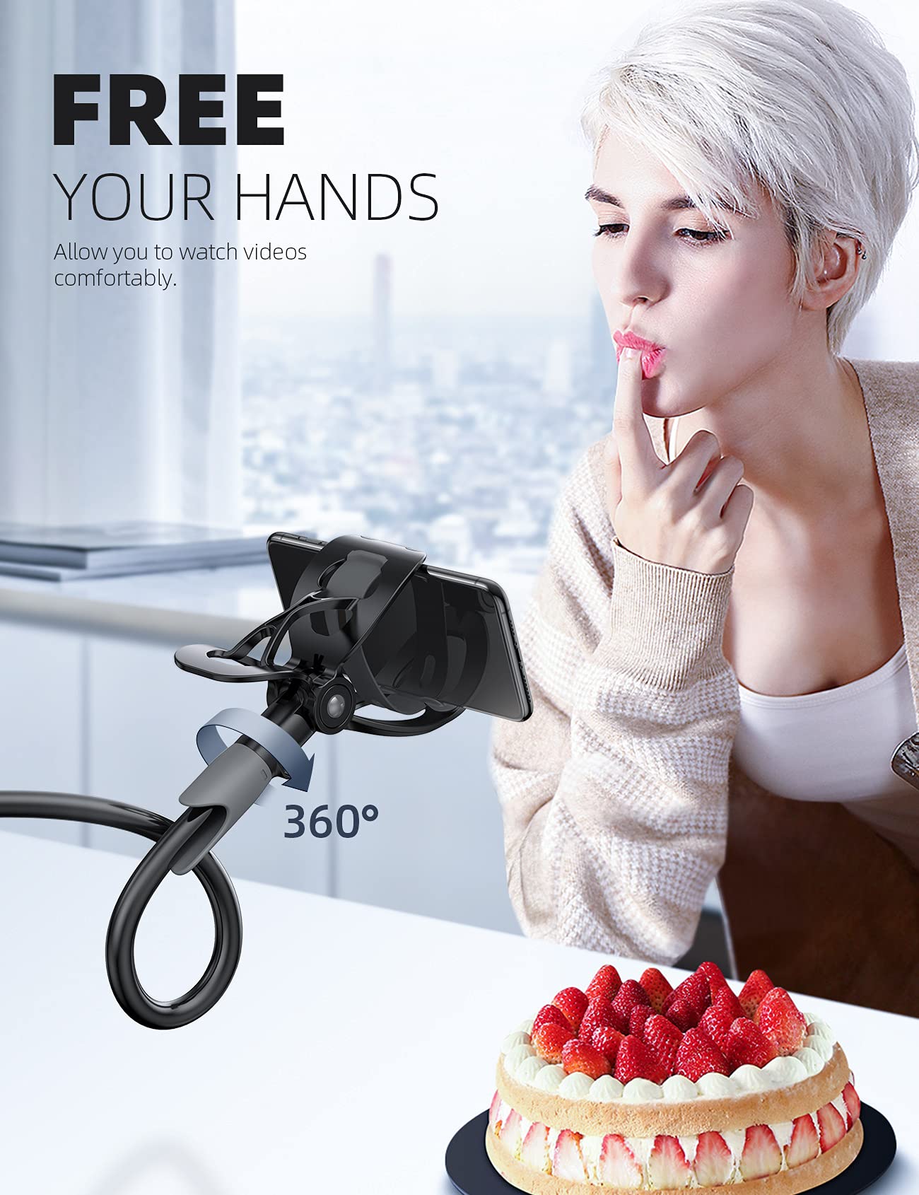 Lamicall Adjustable Gooseneck Phone Holder & Wooden Laptop Stand - Perfect for Home Office, Bed, Desk, and Hands-Free Video Calls