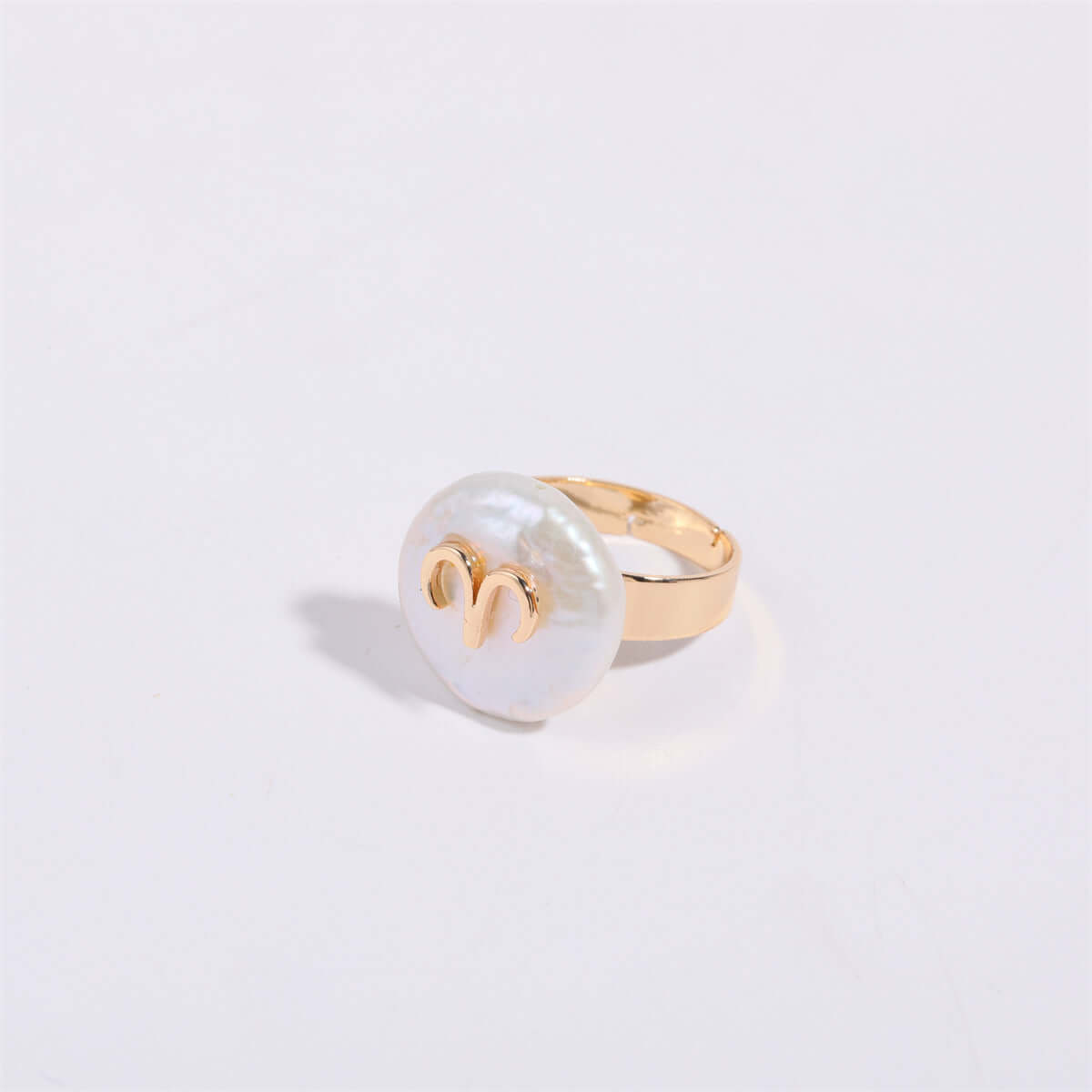 14K Gold Zodiac Sign Pearl Stacking Ring - Aries, Taurus, Gemini, Cancer, Leo, Virgo, Libra, Scorpio, Sagittarius, Capricorn, Aquarius, Pisces | Elegant Dainty Jewelry for Women | Perfect for Birthday Gifts, Anniversary, Valentine's Day & Everyday Wear (MQ801)