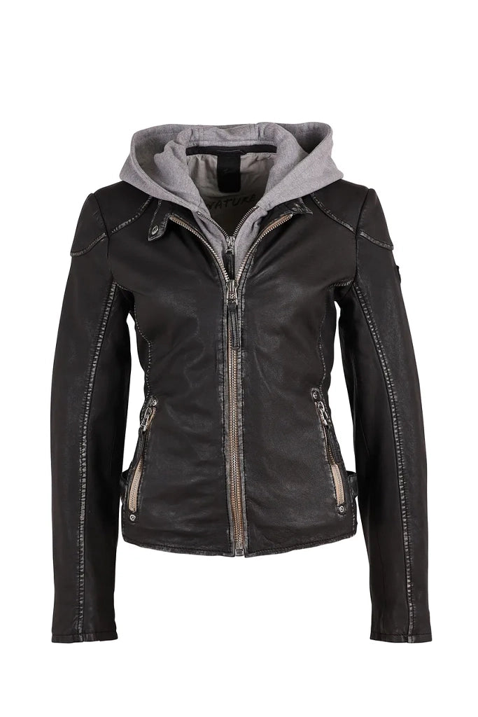 Finja Premium Hooded Leather Jacket for Men & Women - Graphite Color - Stylish Motorcycle Biker Jacket for Outdoor Adventures & Urban Fashion