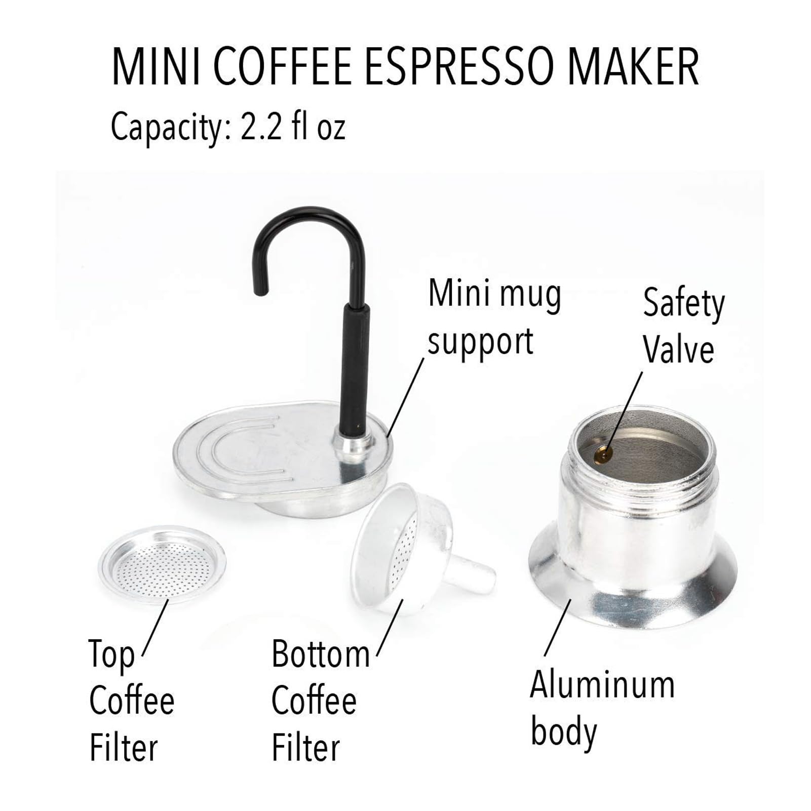 Heayzoki 1 Cup 50ML Aluminum Alloy Stovetop Italian Coffee Maker - Portable Single Tube Espresso Pot for Camping, Travel & Outdoor Adventures
