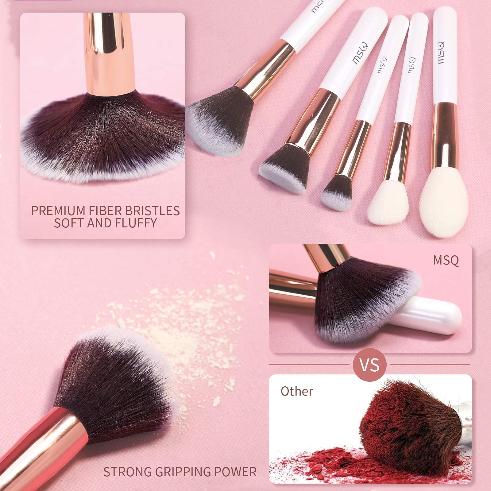 MSQ 15-Piece Professional Makeup Brush Set with Eyelash Comb - Premium Synthetic Foundation, Powder, Eyeshadow & Concealer Brushes for Flawless Blending | Perfect for Daily Makeup, Travel & Professional Makeup Artists