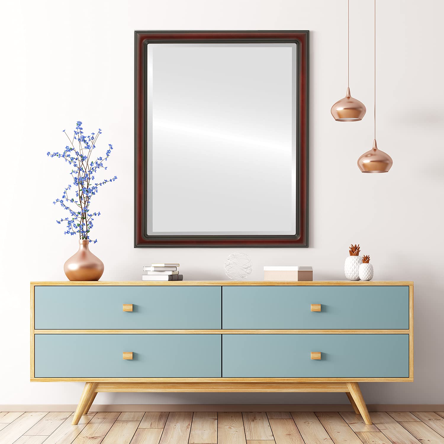 Ovalcrest Rectangle Beveled Wall Mirror - Saratoga Style Rosewood Frame - 22x26 Inches - Elegant Home Decor for Living Room, Bedroom & Entryway