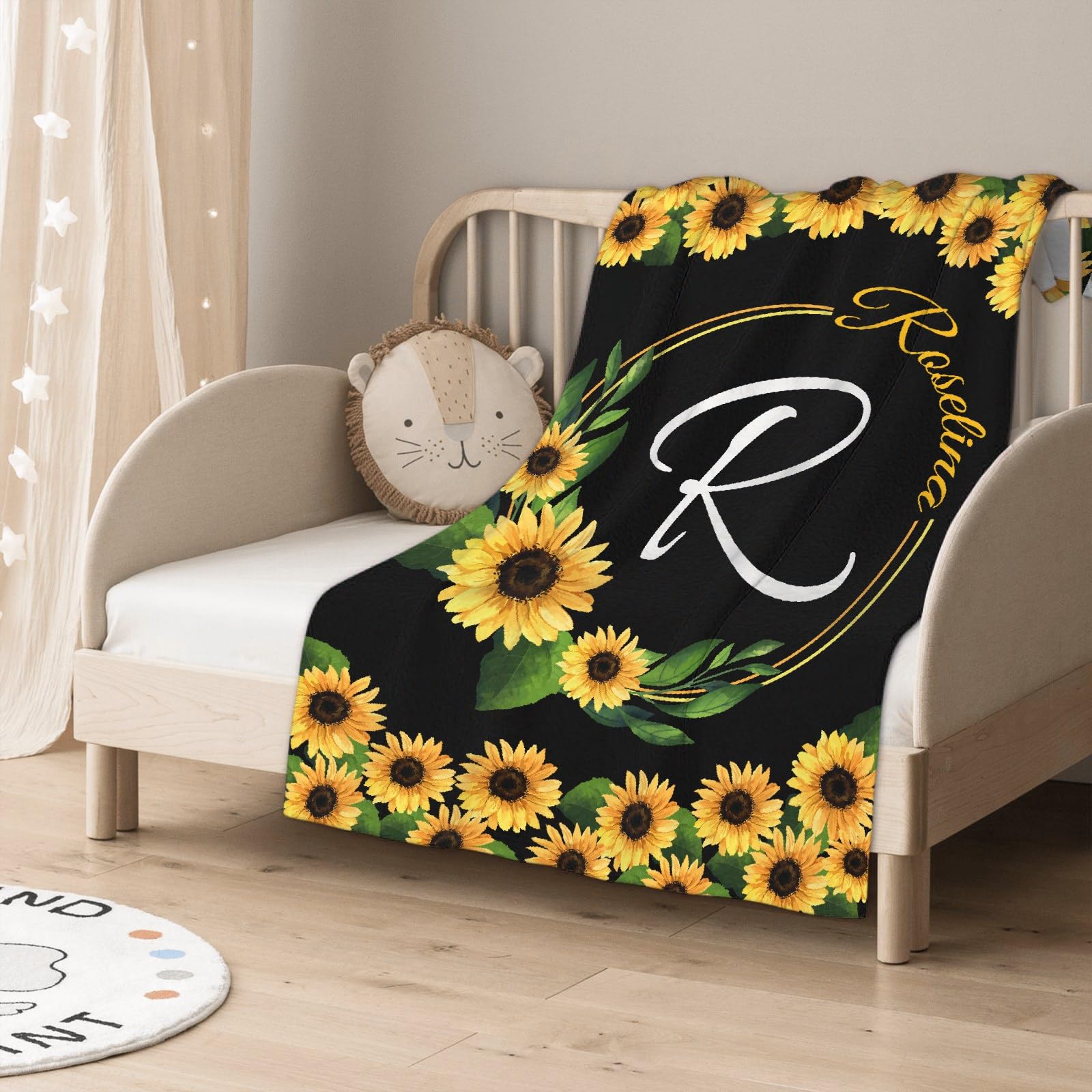 Personalized Baby Blankets for Girls & Boys - Custom Name Baby Blanket, Soft Plush Fleece Throw with Sunflower Design - Cozy Newborn Gift for Baby Showers, Birthdays & Family Keepsakes