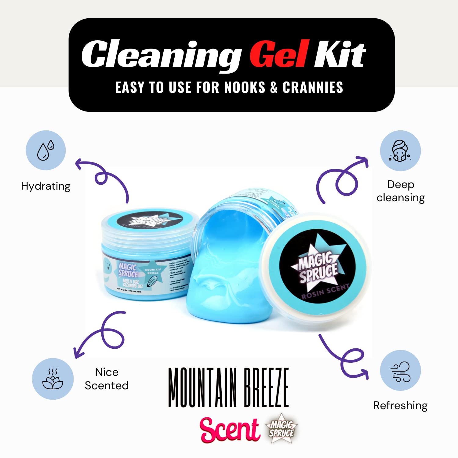 Magic Spruce Car Cleaning Gel Kit – Non-Water Detailing Putty for Interior, Dashboard & Upholstery | Scented Dust Remover for Vents, PC, Laptop & Keyboard | Reusable Auto & Electronics Cleaner for Home & Office Use