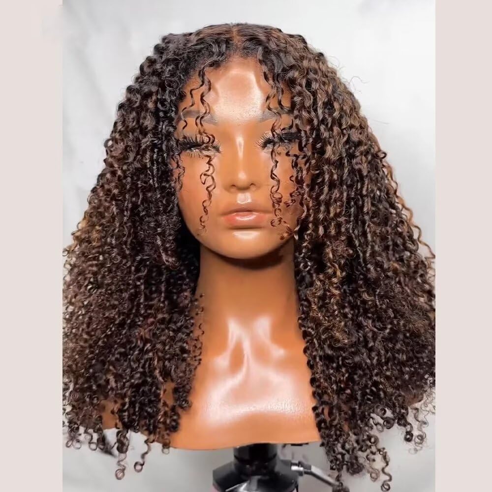 13x6 HD Lace Front Wig - Ombre Kinky Curly Human Hair Wig with Baby Hair | Short Bob Style for Black Women | Perfect for Daily Wear, Parties & Special Occasions