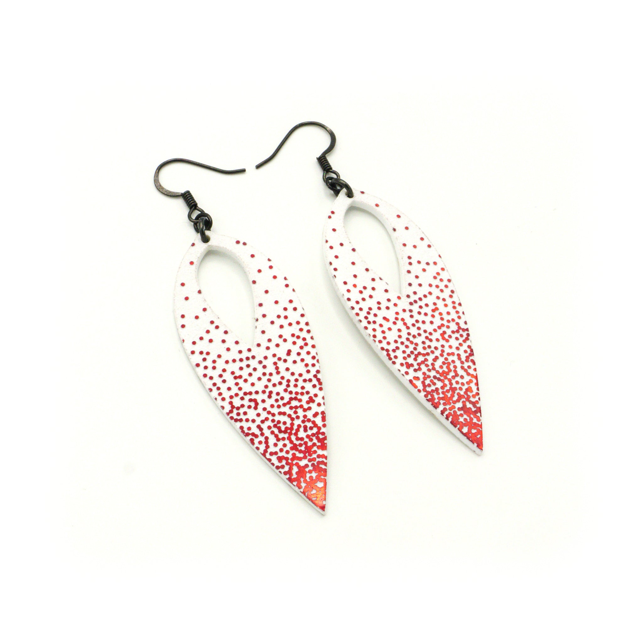 Nativas 01R Acrylic Earrings - Red Holographic & White Statement Hoops | Trendy Women's Fashion Jewelry for Parties, Weddings & Everyday Wear