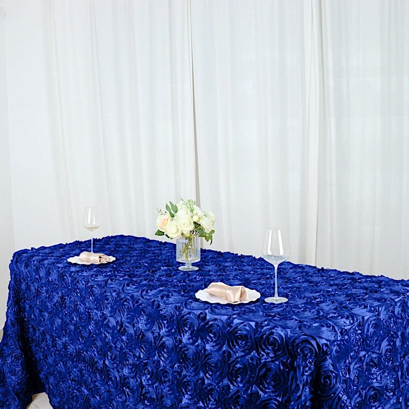 90x132 Inch Satin Ribbon Roses Rectangle Tablecloth - Elegant Dining Table Cover for Weddings, Parties & Home Decor