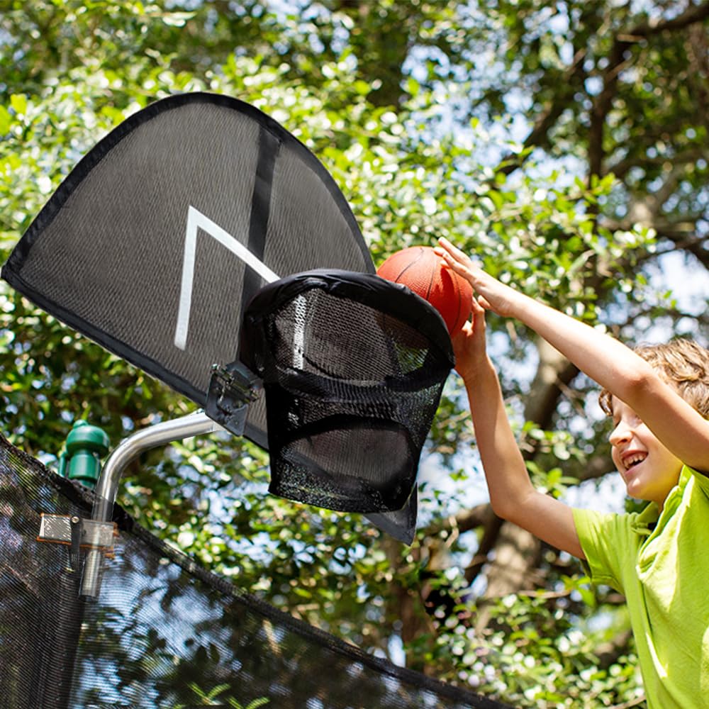 Trampoline Basketball Hoop Set - Universal Lightweight Backboard with 2 Mini Basketballs & Air Pump - Easy Assembly for Curved/Straight Poles - Perfect for Backyard Fun, Kids Outdoor Games & Trampoline Sports Activities