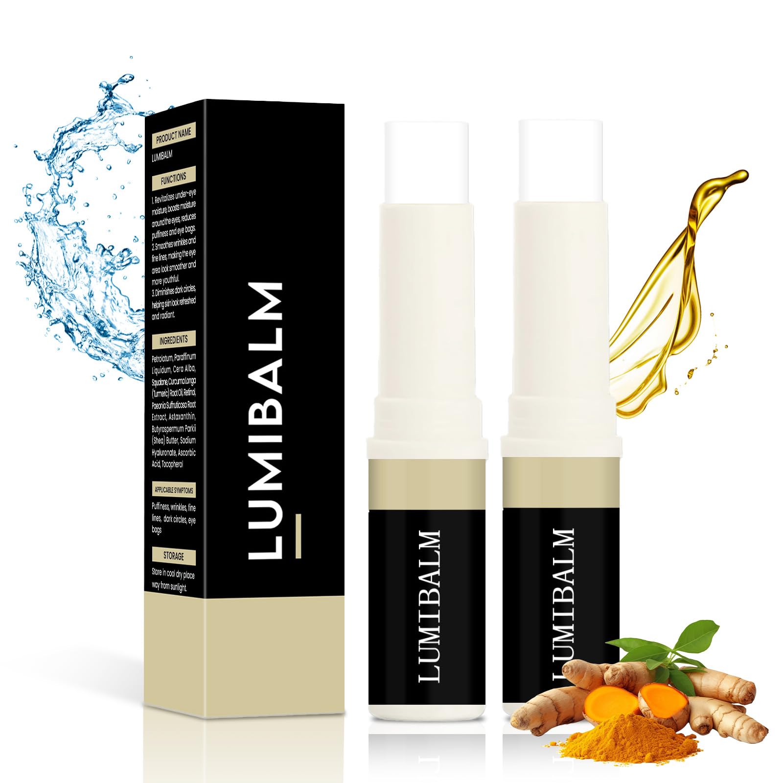 Lumibalm Under Eye Bags Treatment - 2PCS Retinol & Turmeric Eye Balm Stick for Dark Circles, Puffiness & Wrinkles | Deeply Moisturizing Eye Cream for Fine Lines | Perfect for Night Routine & Travel Skincare