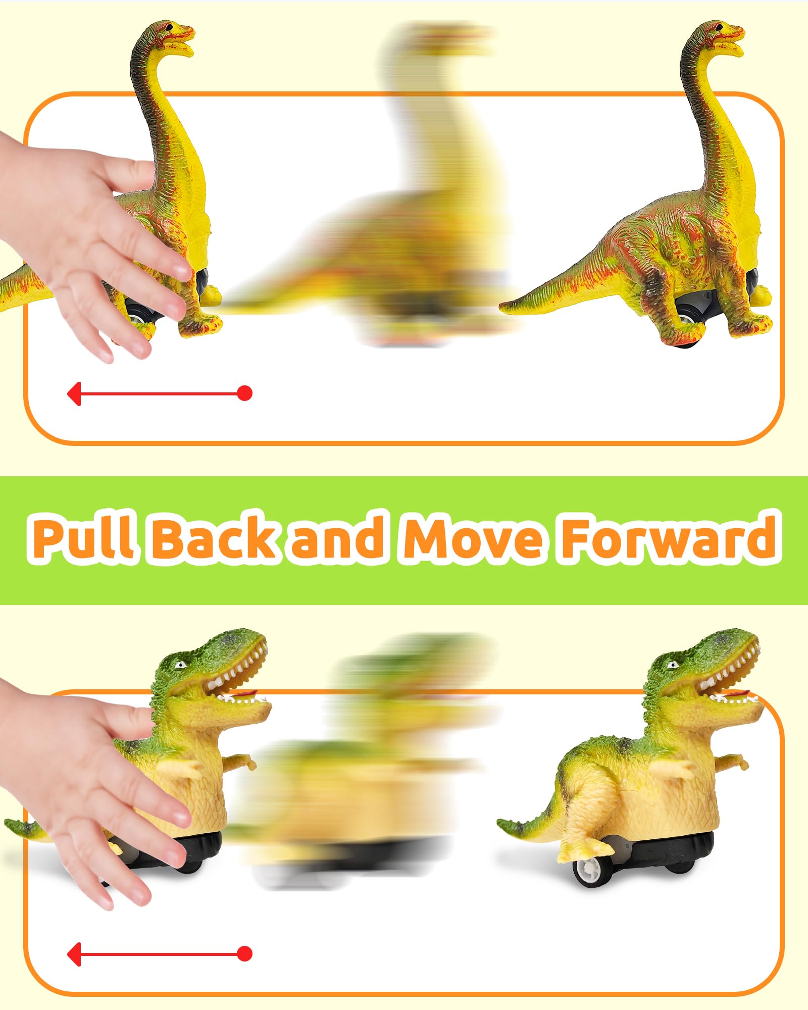 Greingways 4 Pack Dinosaur Pull Back Toy Cars - Prefilled Plastic Easter Eggs with Surprise Toys Inside, Easter Basket Stuffers for Toddlers, Montessori Learning Toys | Perfect for Easter Gifts, Birthday Party Favors, Classroom Rewards & Kids Playtime (Boys & Girls)