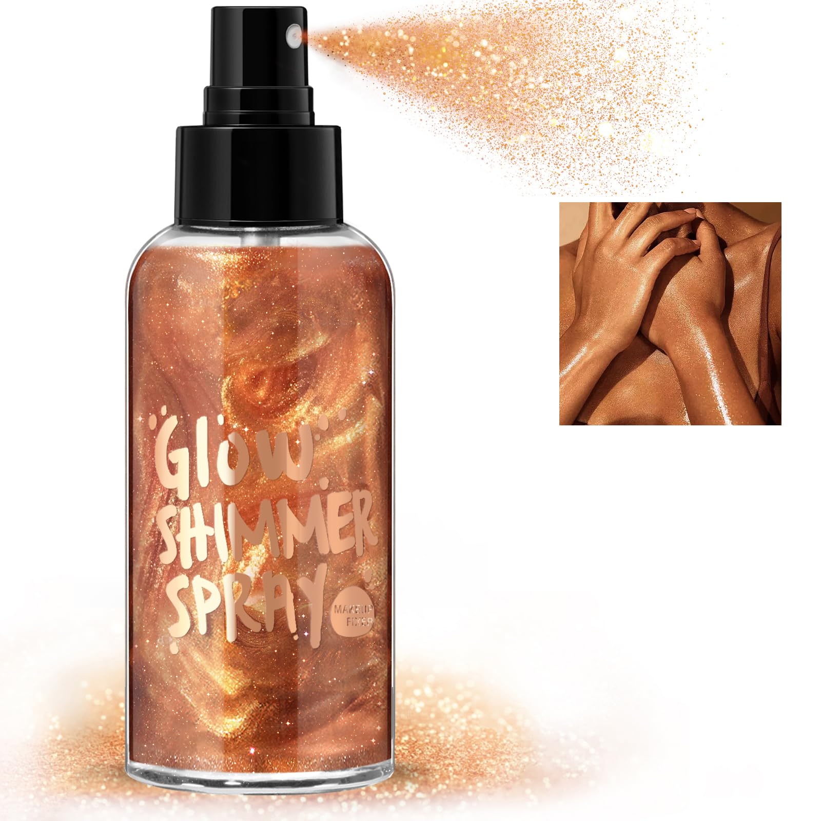 Bronze Body Glitter Spray - Shimmering Highlighter for Face, Hair & Body | Moisturizing Luminizer with Quick-Dry Formula | Perfect for Parties, Festivals & Night Out Glam Looks (#04)