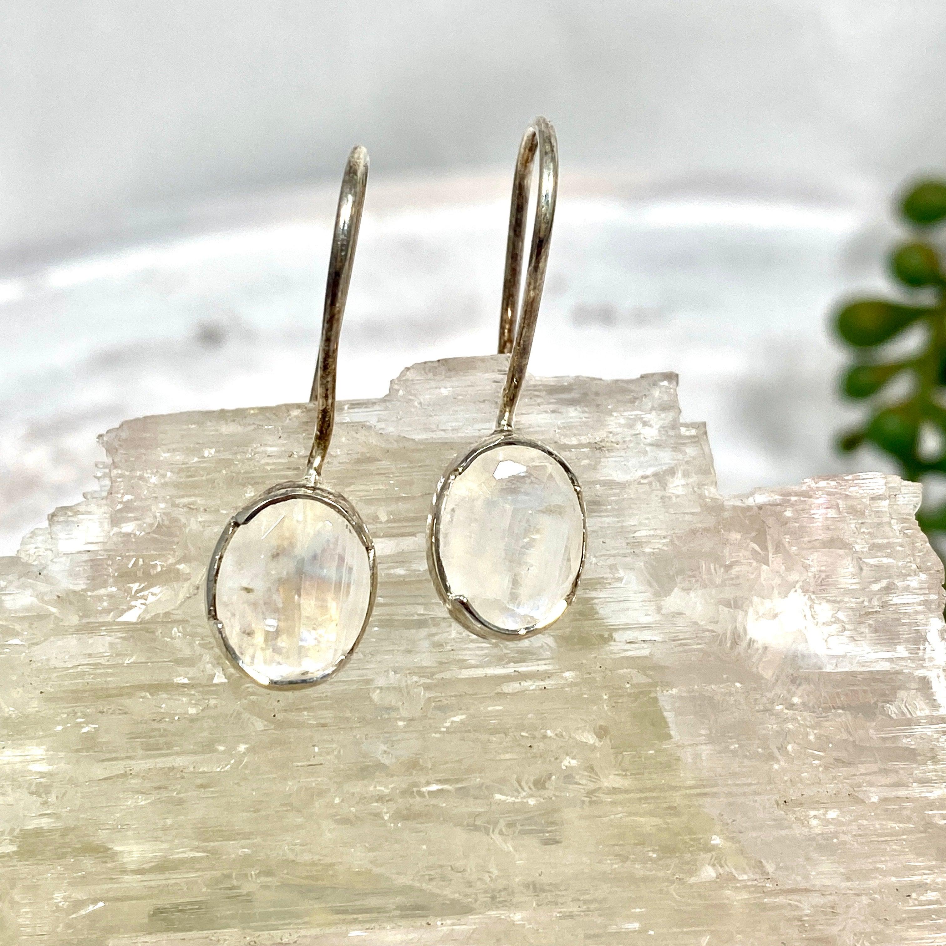 Moonstone Faceted Oval Earrings for Women - Sterling Silver Dangle Drop Earrings - Elegant Jewelry Gift for Her - Perfect for Parties, Weddings & Special Occasions