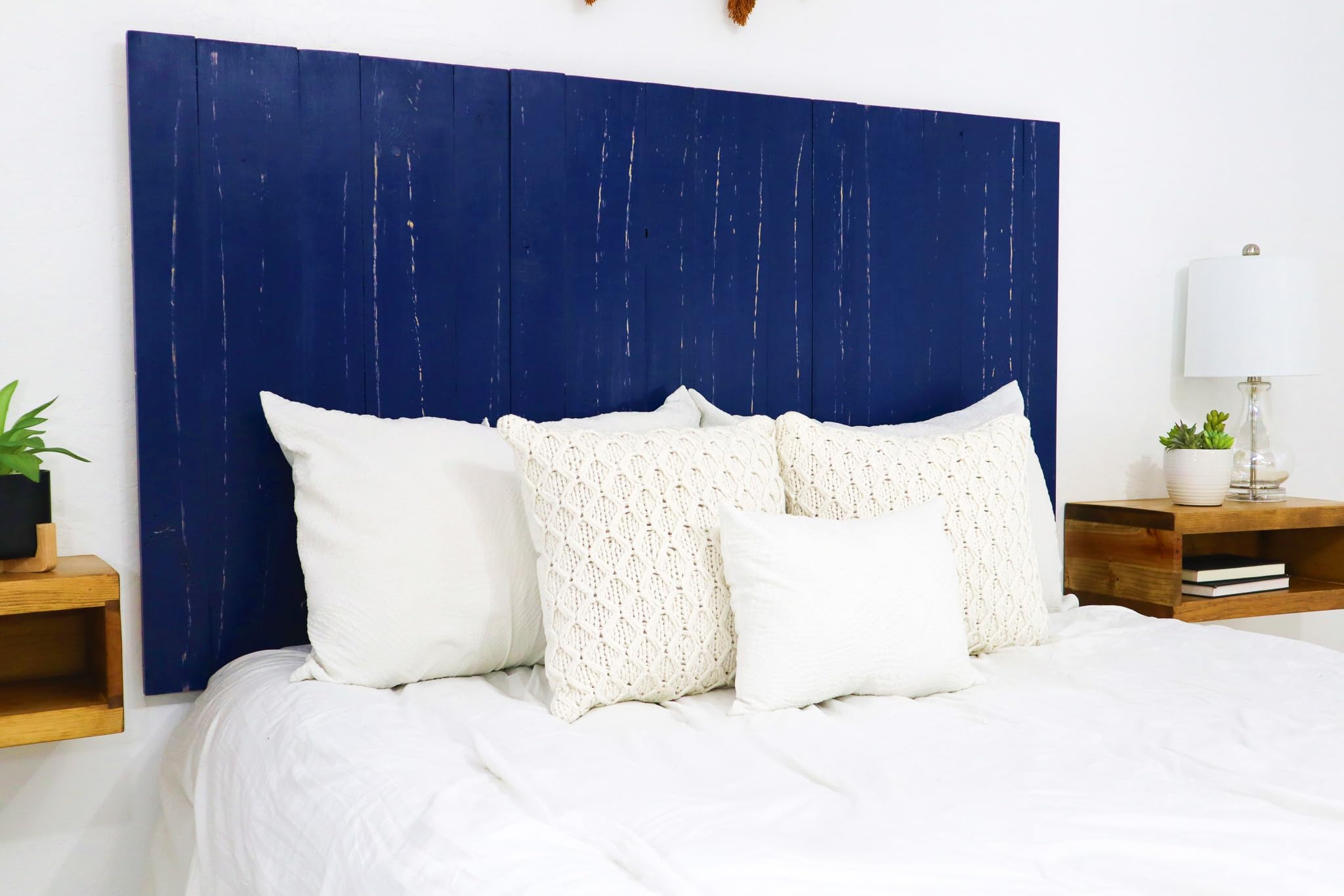 Navy Blue Coastal Barn Wood Headboard - Solid Wood Panel King Size, Smooth Finish, Anti-Shake & Rattle-Free Design - Perfect for Bedroom, Guest Room & Coastal-Themed Home Decor