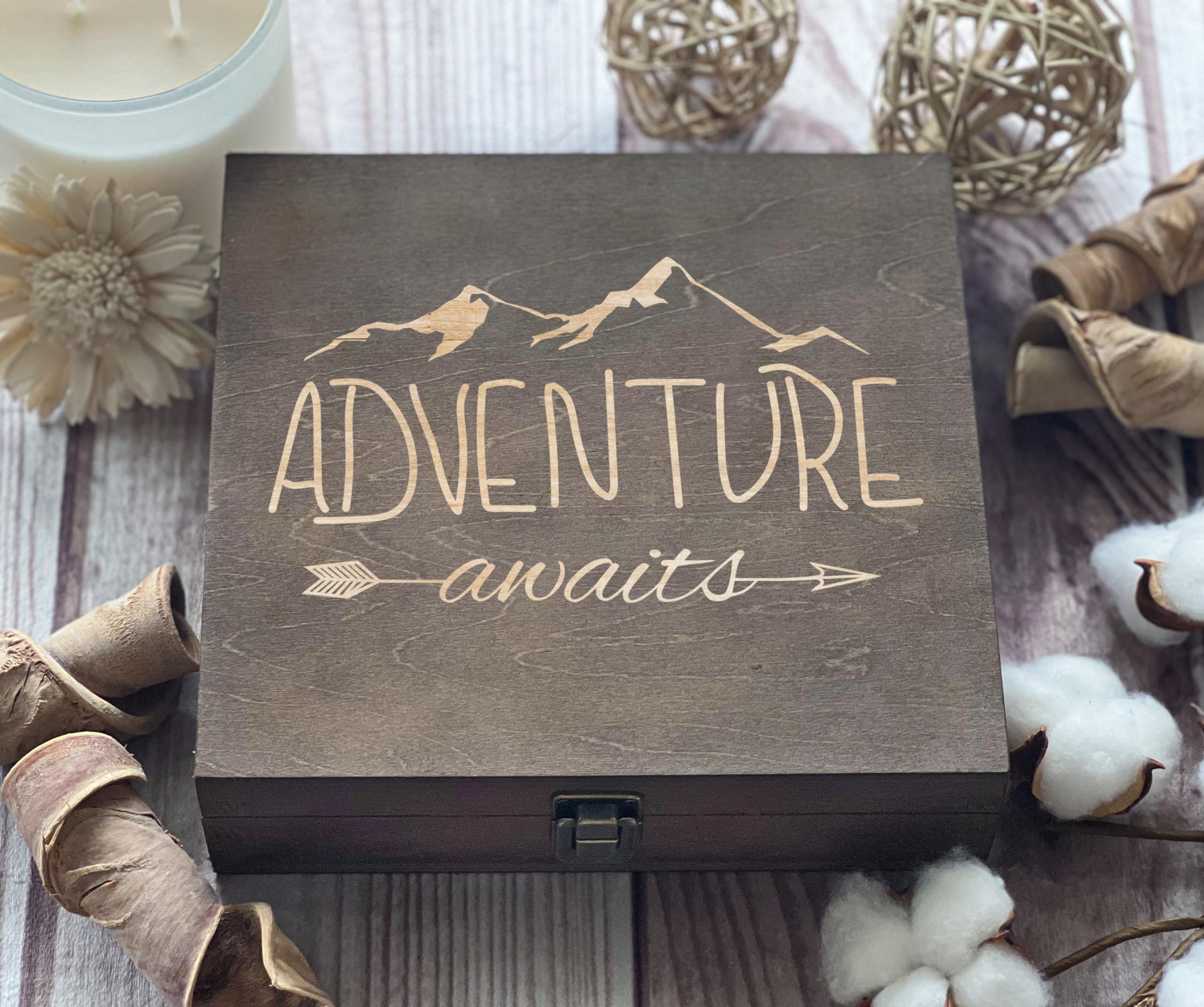 Handcrafted Wooden Keepsake Memory Box - 8.5x8x2.5 Inch Travel Themed Anniversary Gift Box for Couples (Design 8) - Perfect for 5th Anniversary, Wedding Gifts & Storing Travel Mementos