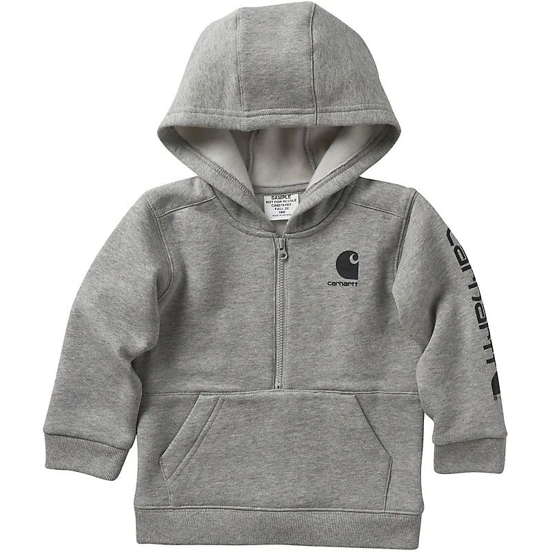Carhartt Kids Long Sleeve Half Zip Sweatshirt - Grey Heather Pullover for Boys & Girls - Warm Fleece Lined Top for School, Outdoor Play & Winter Activities