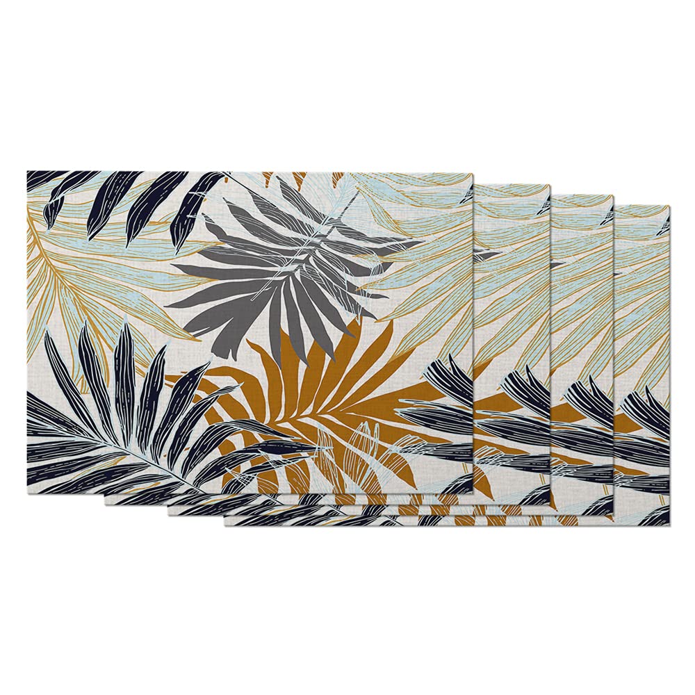 Tropical Summer Palm Leaves Placemats Set of 4 - 12x18 Inch Cotton Linen Table Mats for Dining Room, Kitchen & Outdoor Decor - Exotic Nature-Themed Home Accessories for Beach Parties, Boho Decor & Tropical Dining