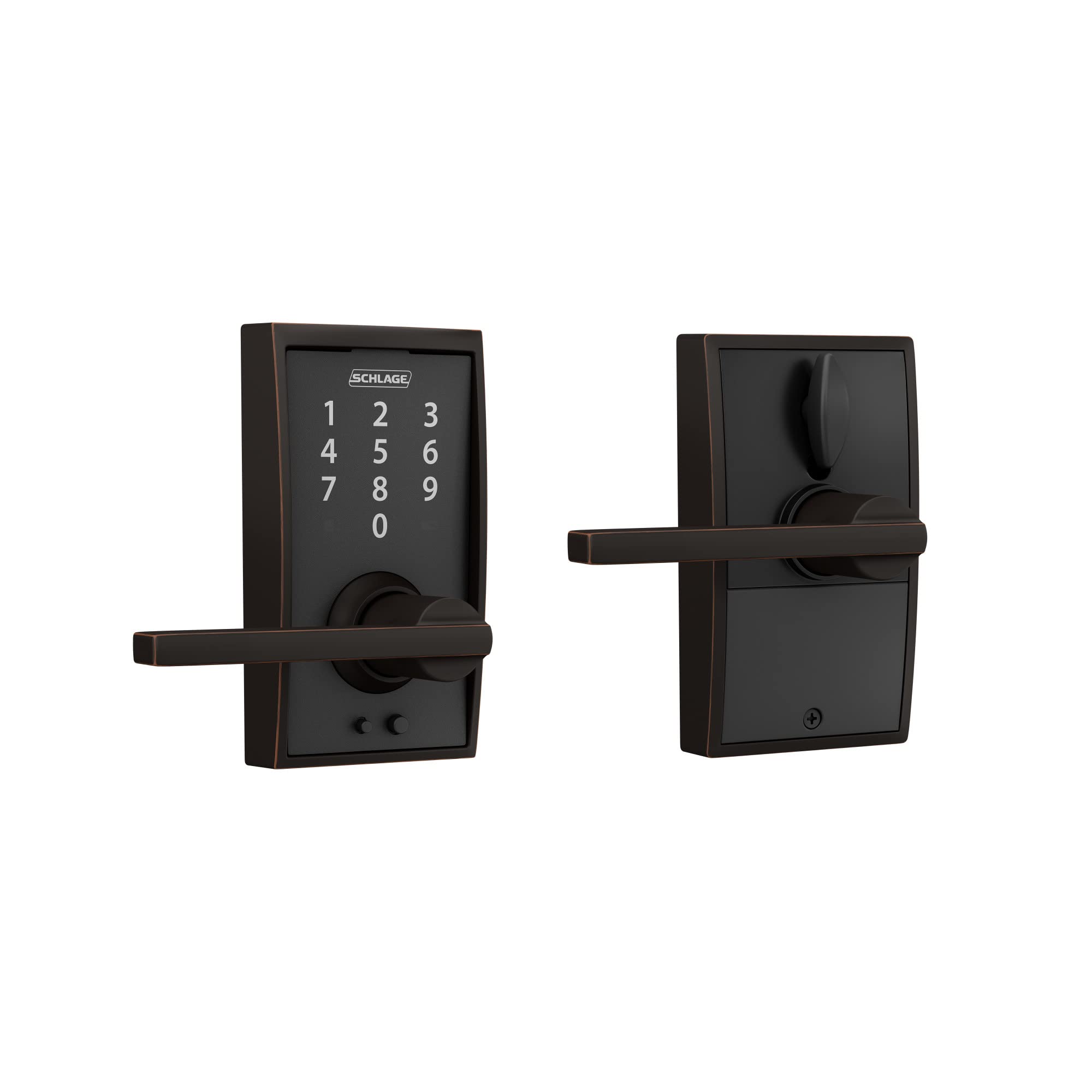 Schlage FE695 CEN 716 LAT Touch Century Electronic Keyless Entry Deadbolt Lock with Latitude Lever in Aged Bronze - Secure Smart Door Lock for Homes & Apartments
