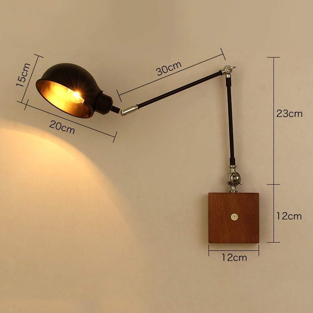 Modern Swing Arm Wall Sconce - Adjustable Reading Light with Wooden Base & Switch, Nordic Style Bedside Lamp for Bedroom, Living Room, Restaurant and Cafe Decor - Perfect for Reading, Working and Ambient Lighting