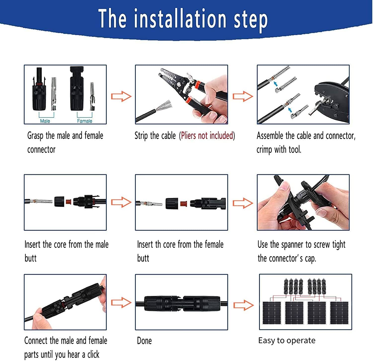 **Solar Panel Crimping Tool Kit - 6 Pairs MC4 Connectors, 1 Crimper Tool & 2 Spanner Wrenches for Solar Cable Installation - Perfect for DIY Solar Projects & Off-Grid Systems**