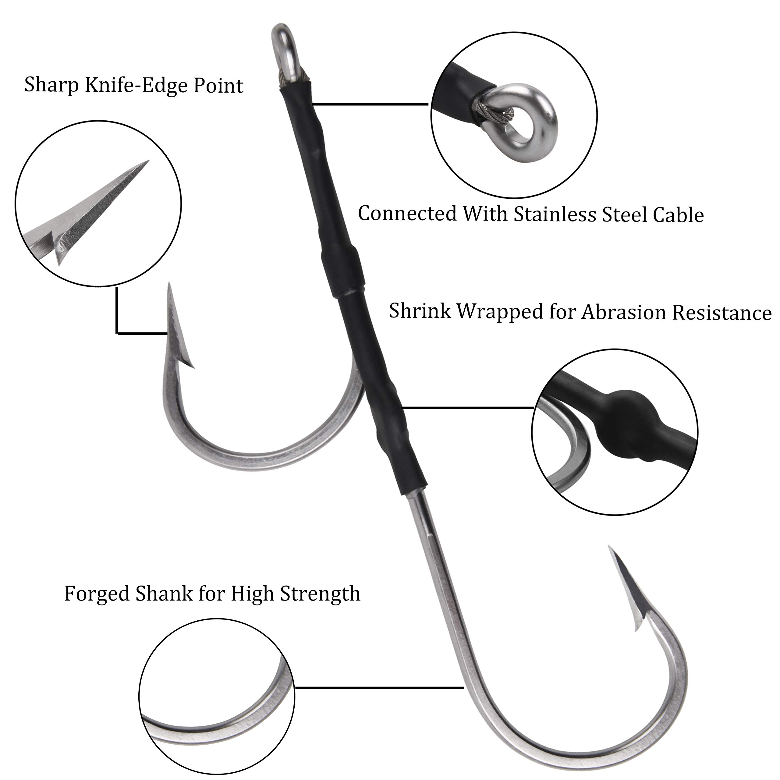 Saltwater Double Hooks Rig - Stainless Steel Big Game Fishing Hooks for Tuna, Marlin, Wahoo & Dorado - Heavy Duty Forged Hooks for Trolling & Chunking - Perfect for Deep Sea Fishing & Offshore Angling