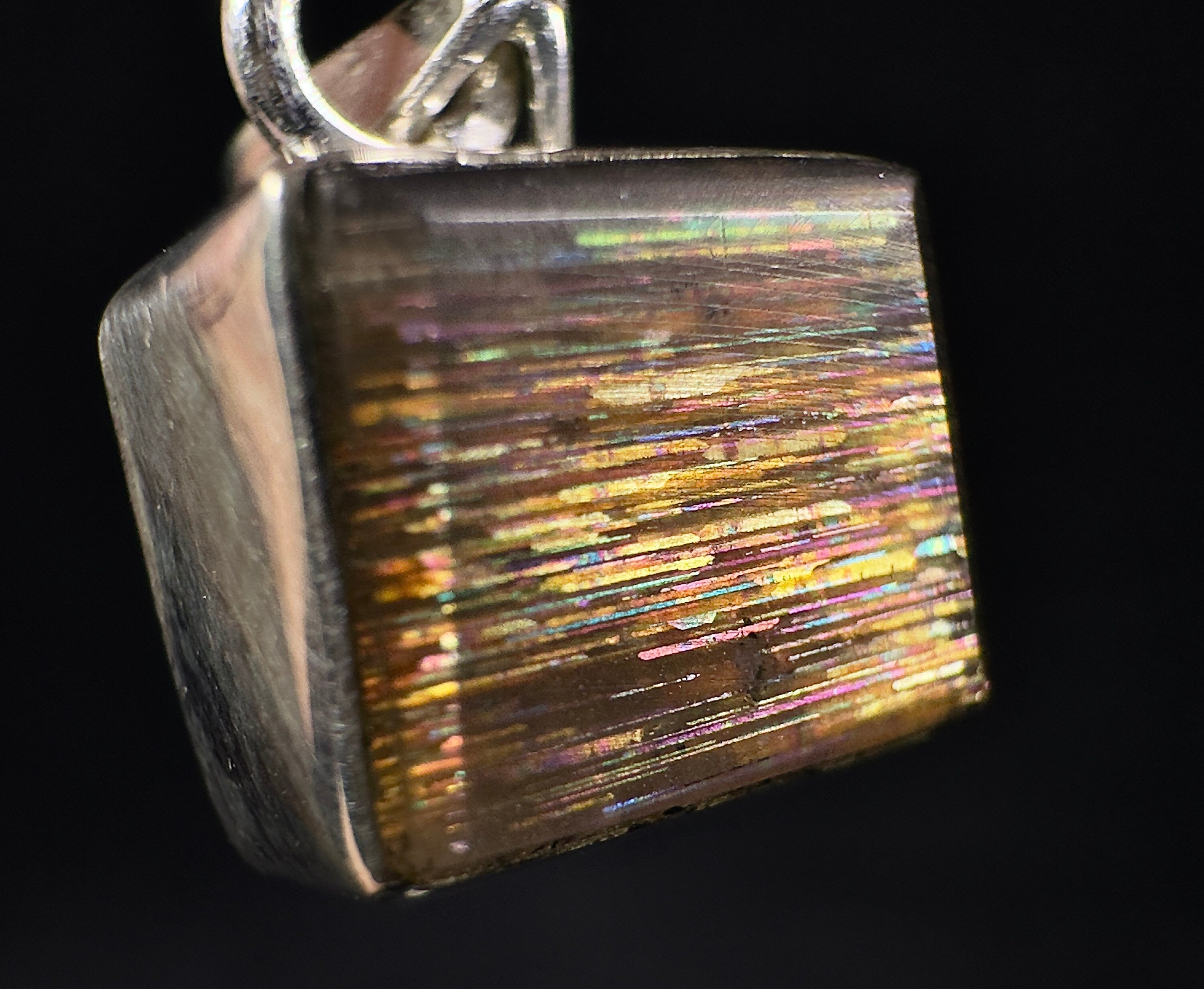 Genuine Rainbow Meteor Shower Sunstone Crystal Pendant from Tanzania - Sterling Silver Square Jewelry for Women | Perfect for Gift Giving, Special Occasions & Boho Fashion