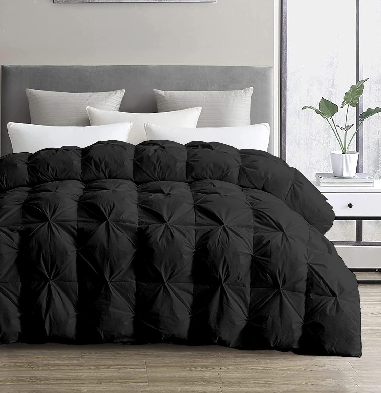 Premium 500 GSM Pinch Pleated Comforter Set with Corner Tabs - 100% Egyptian Cotton Baffle Pintuck Design - All Season Goose Down Comforter for Full/Queen Bed - Perfect for Cozy Bedrooms & Luxury Hotel Style Decor