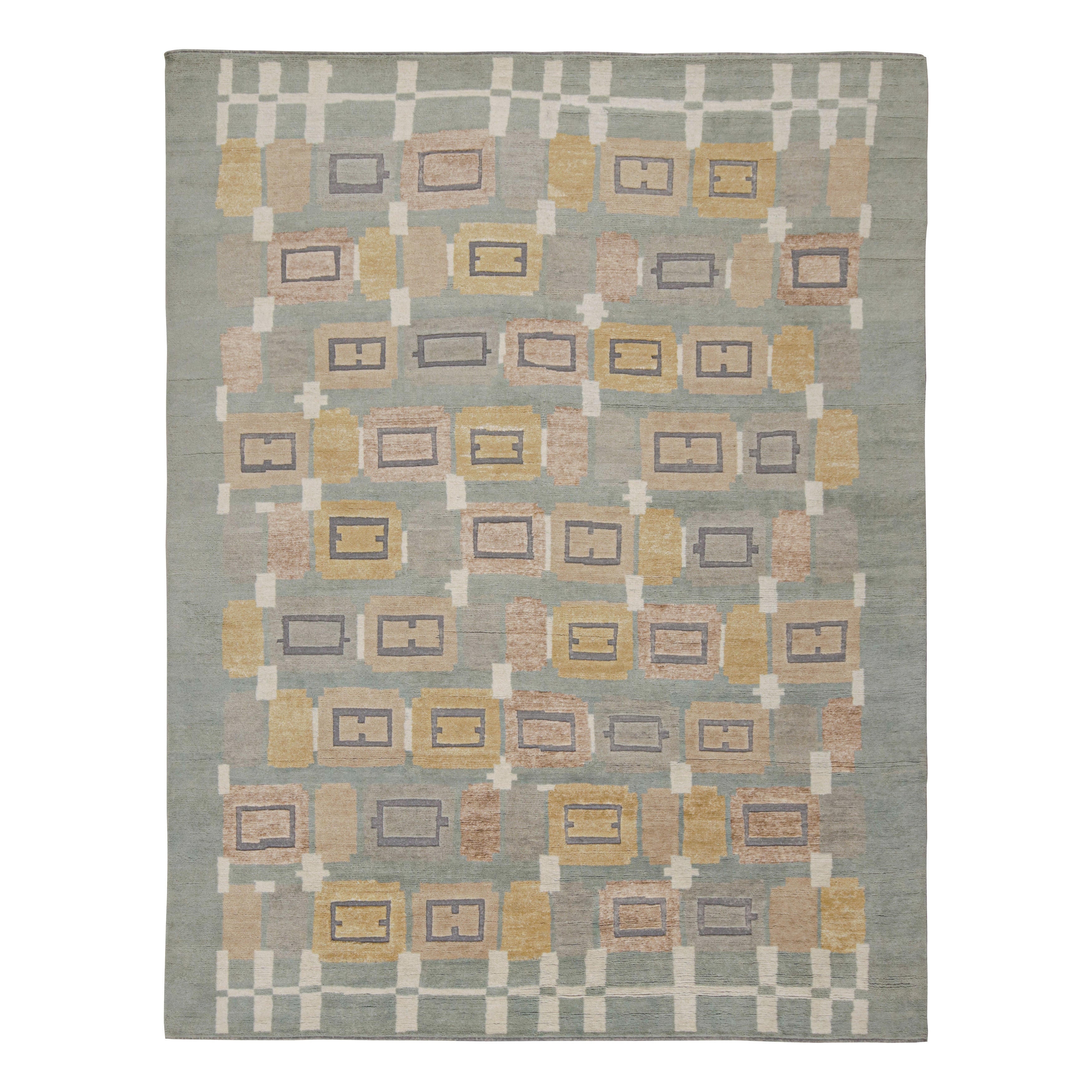 Blue Modern Wool Blend Rug 9'2 x 11'10 - Soft & Durable Area Rug for Living Room, Bedroom, or Office Decor