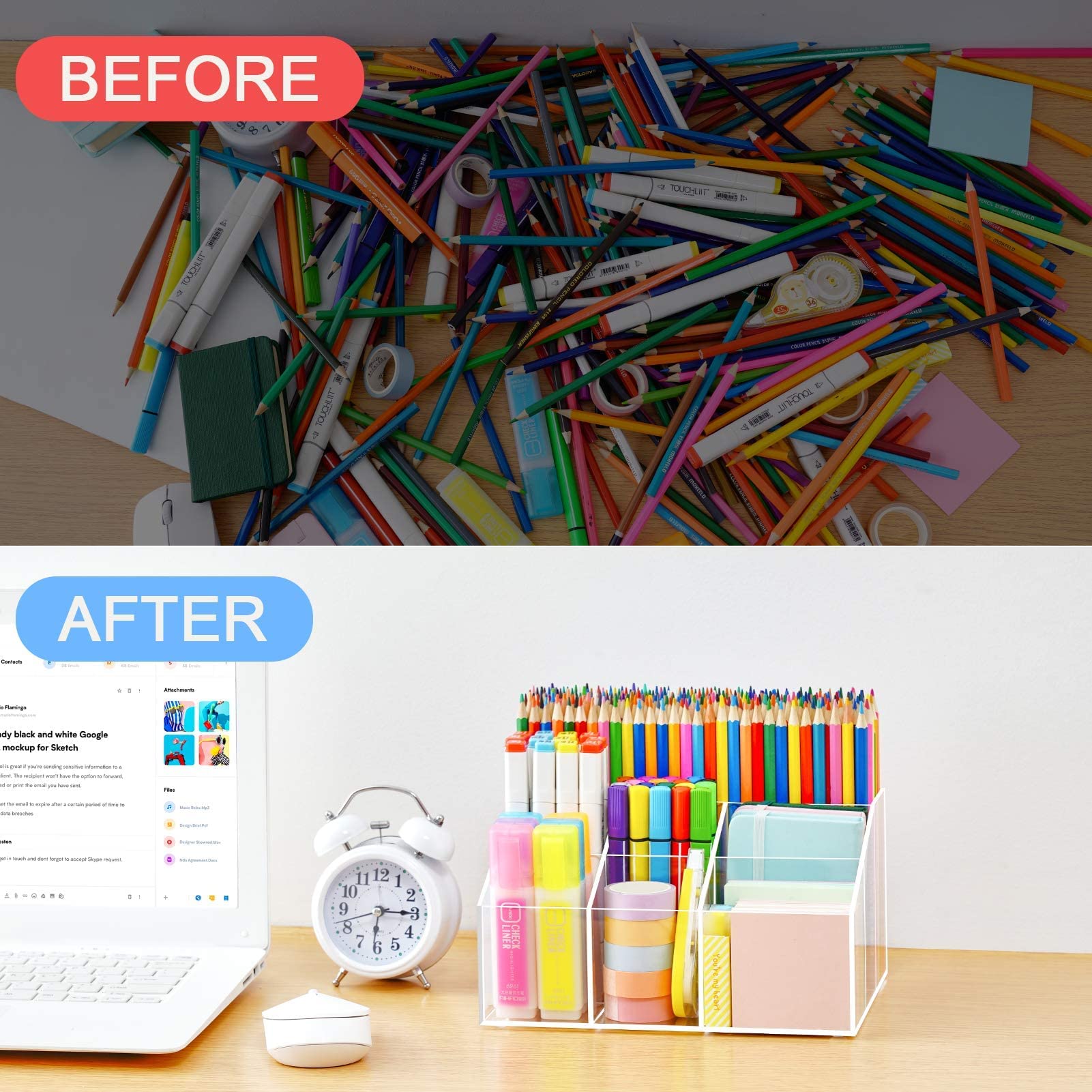 VITVITI Acrylic Pen Holder - Clear 7-Compartment Desk Organizer for Pens, Pencils & Office Supplies | Perfect for Home, School & Office Use | Stylish Desktop Storage for Art Supplies & Stationery