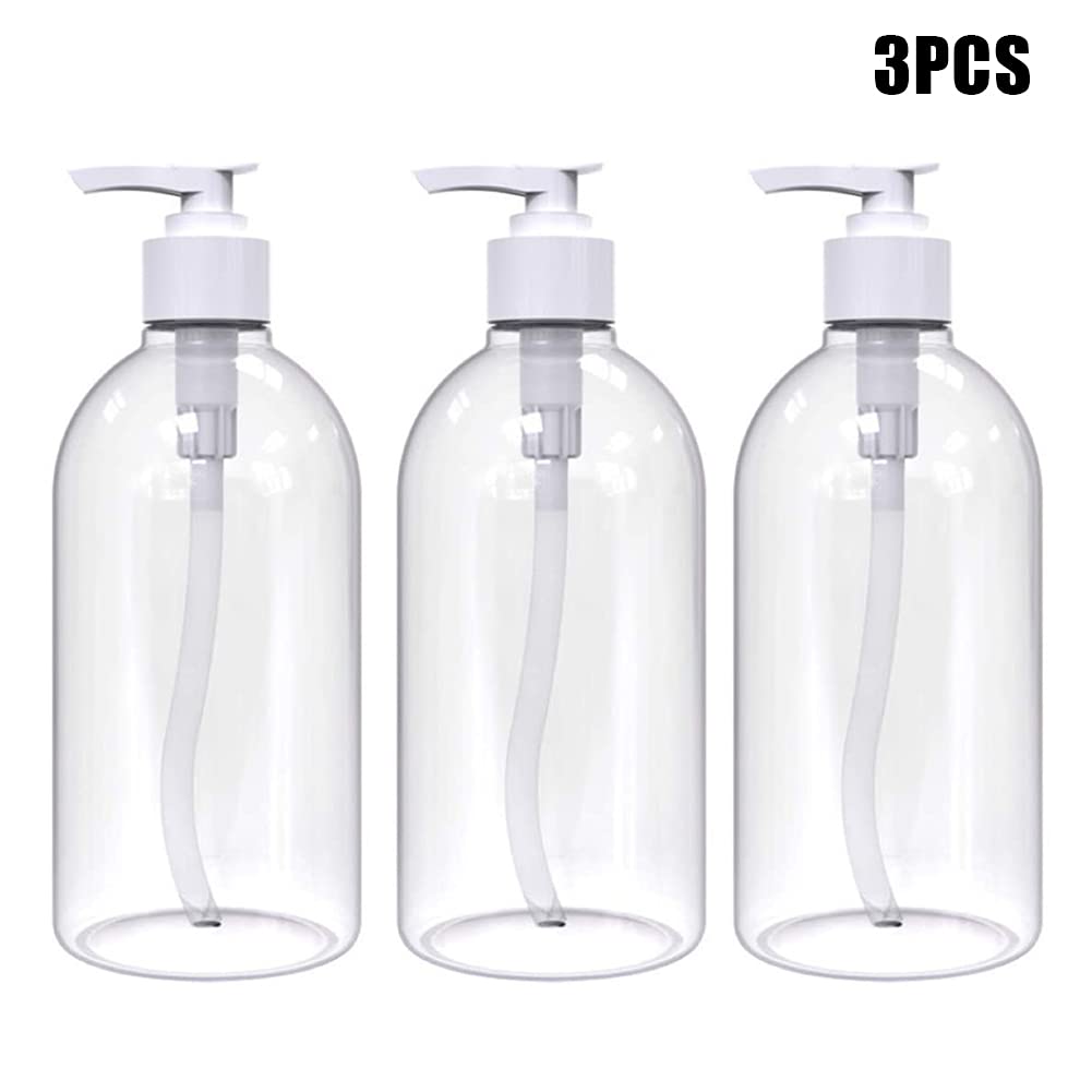 VALINK 1/3 Pack 500ml Refillable Shampoo Bottles with Pump - Clear Empty Lotion Dispenser Bottles for Essential Oils, Soap, Conditioner & Liquid Storage | Perfect for Travel, Bathroom Organization & DIY Beauty Products