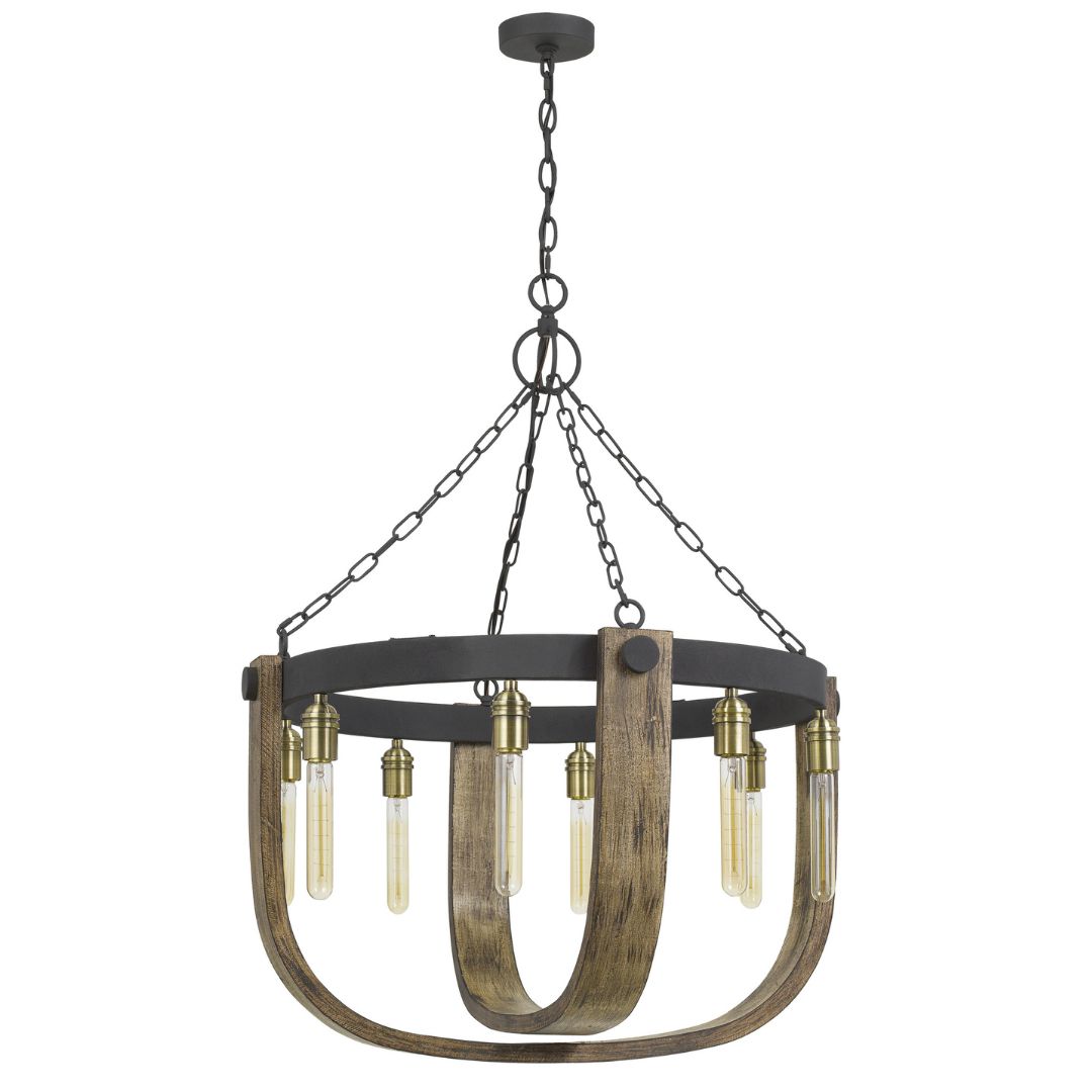Cal Lighting 60W X 8 Apulia Metal and Wood Chandelier - Modern Farmhouse Ceiling Light Fixture for Dining Room, Living Room, Bedroom, Kitchen & Entryway