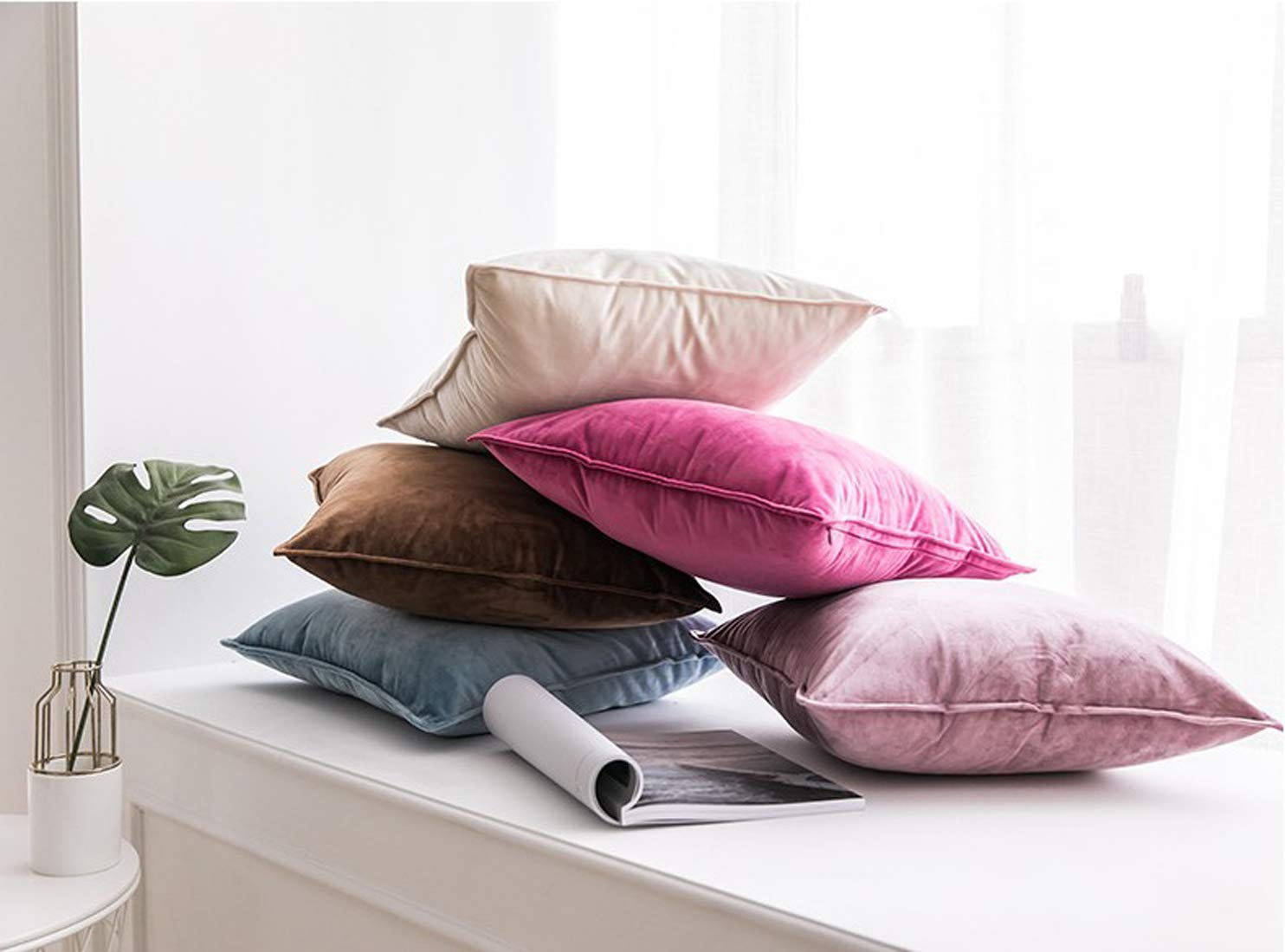 Premium Velvet Throw Pillow Covers Set of 2 - 18x18 Inch Decorative Cushion Covers with Elegant Fringe for Sofa, Couch & Bed - Hot Pink - Perfect for Living Room Decor, Home Styling & Cozy Comfort